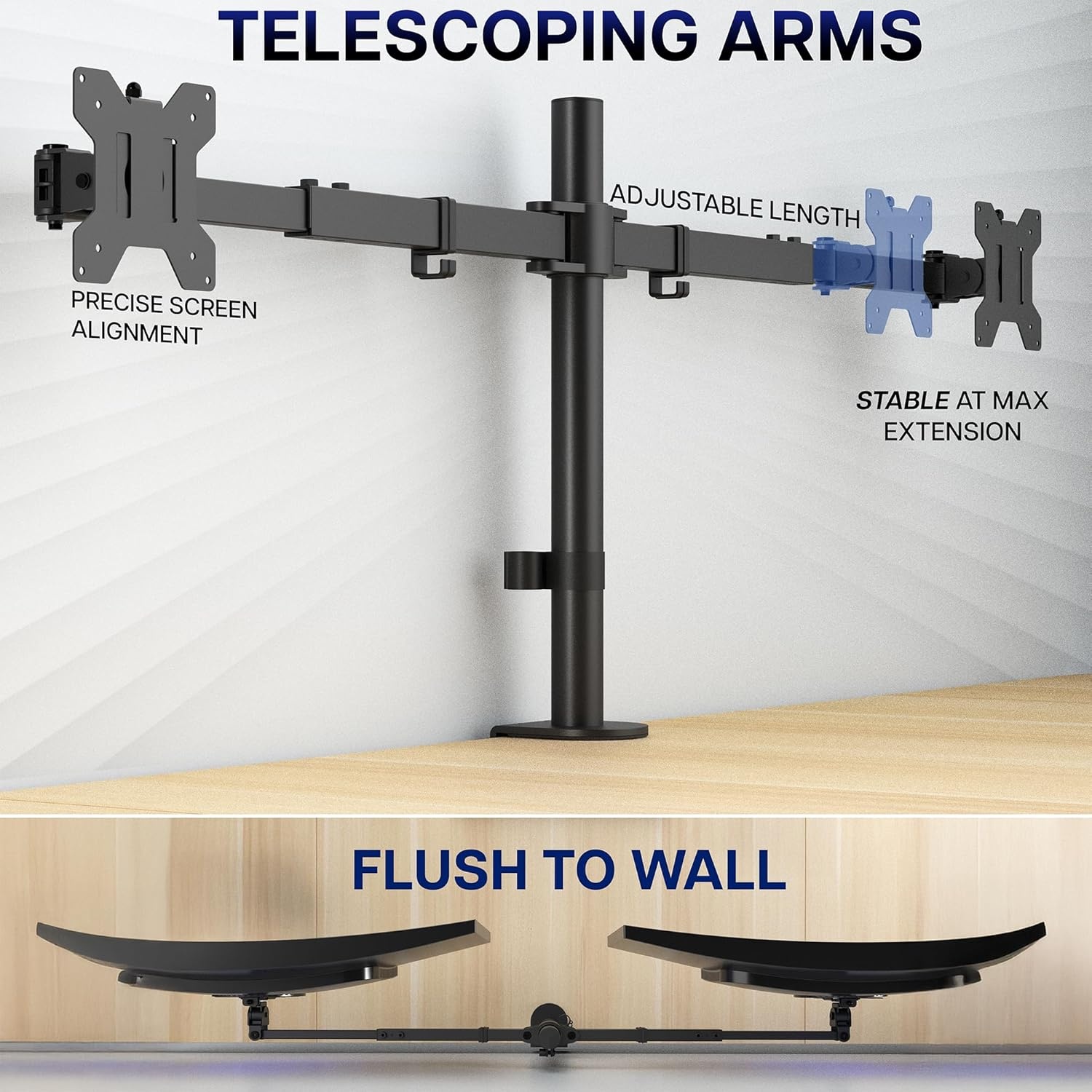 image:imageVIVO Premium Dual Ultra Wide LCD LED 27 to 38 inch Monitor Desk Mount Heavy Duty Adjustable Telescoping Arms Flush Wall Setup Fits 2 Screens Black STANDTS38CBlack