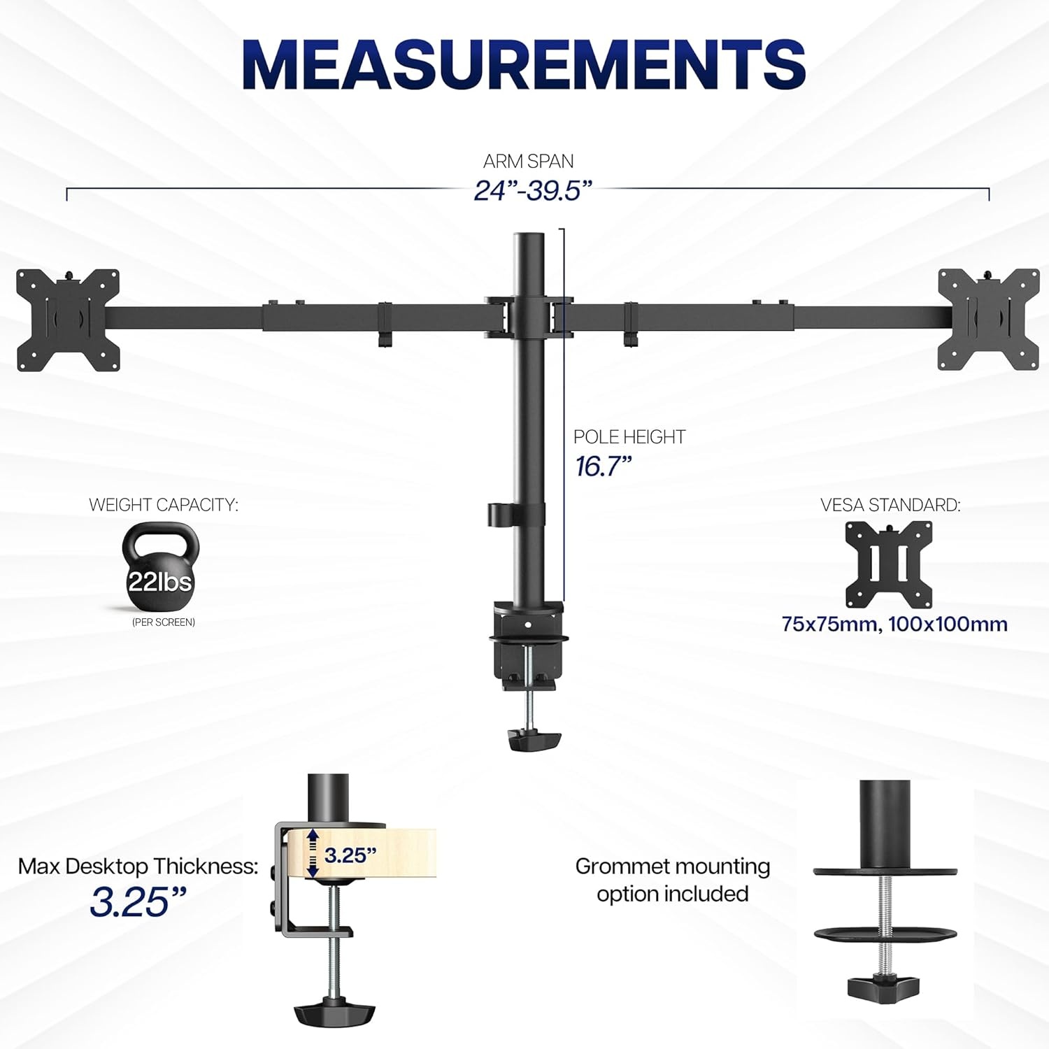 image:imageVIVO Premium Dual Ultra Wide LCD LED 27 to 38 inch Monitor Desk Mount Heavy Duty Adjustable Telescoping Arms Flush Wall Setup Fits 2 Screens Black STANDTS38CBlack
