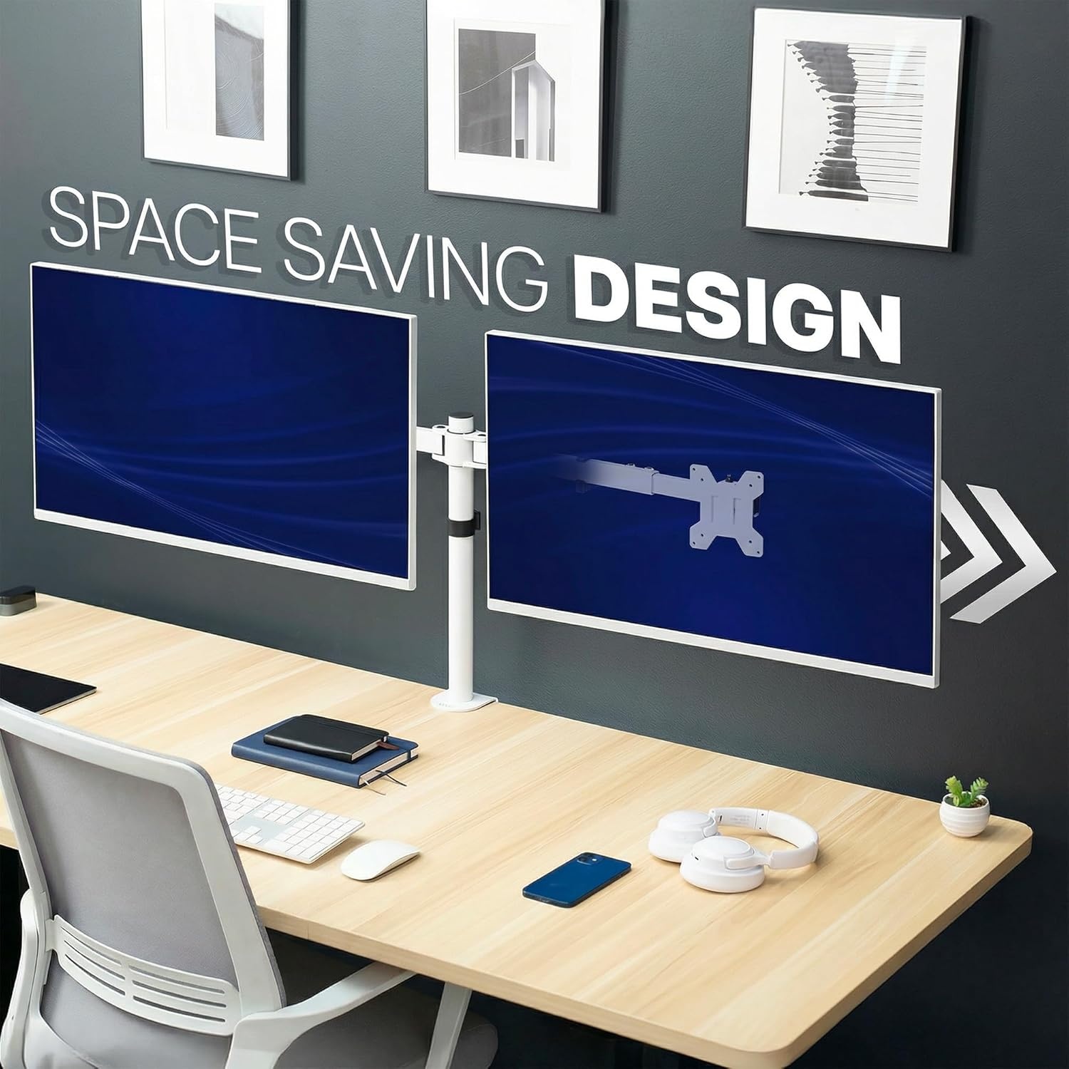 image:imageVIVO Premium Dual Ultra Wide LCD LED 27 to 38 inch Monitor Desk Mount Heavy Duty Adjustable Telescoping Arms Flush Wall Setup Fits 2 Screens Black STANDTS38CWhite