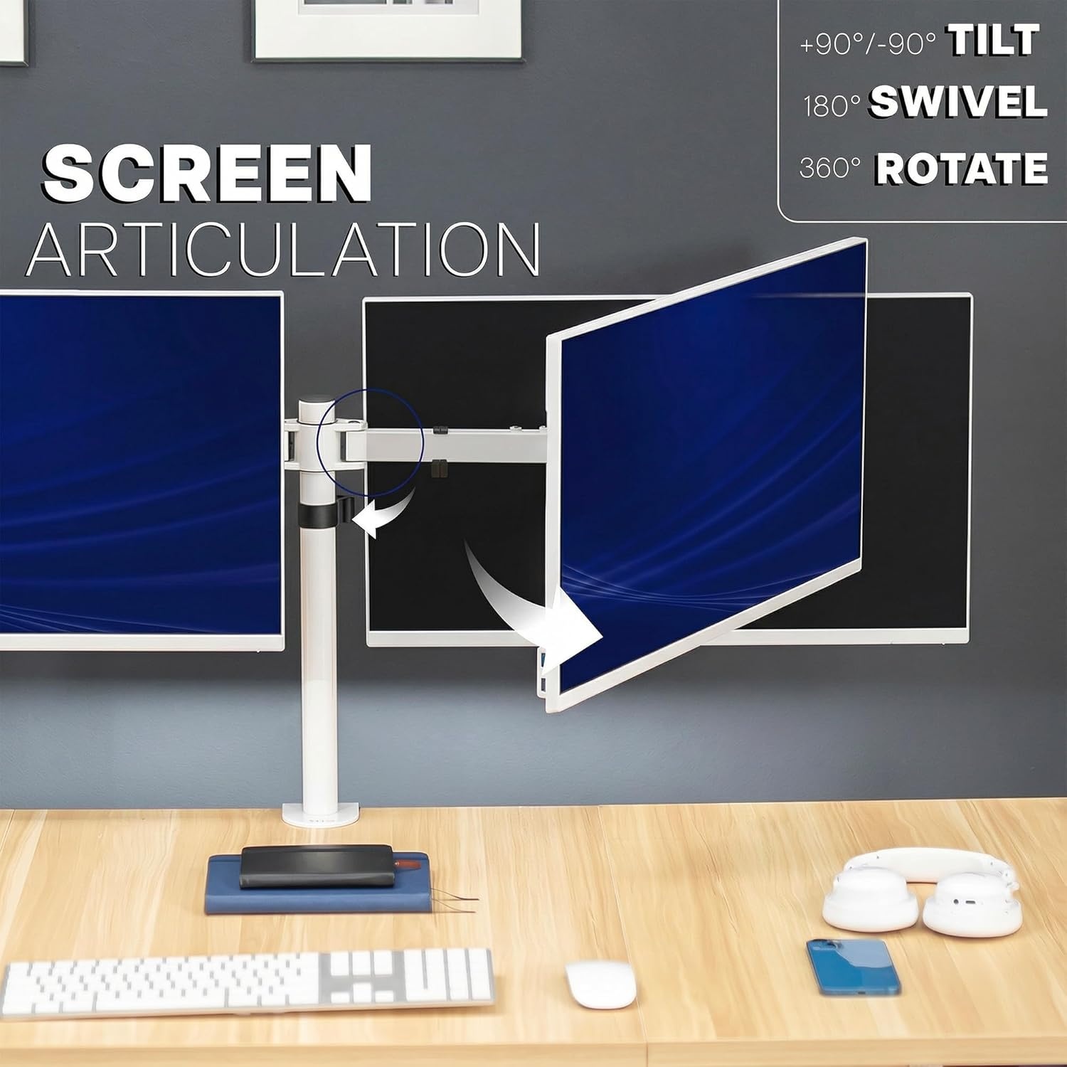 image:imageVIVO Premium Dual Ultra Wide LCD LED 27 to 38 inch Monitor Desk Mount Heavy Duty Adjustable Telescoping Arms Flush Wall Setup Fits 2 Screens Black STANDTS38CWhite