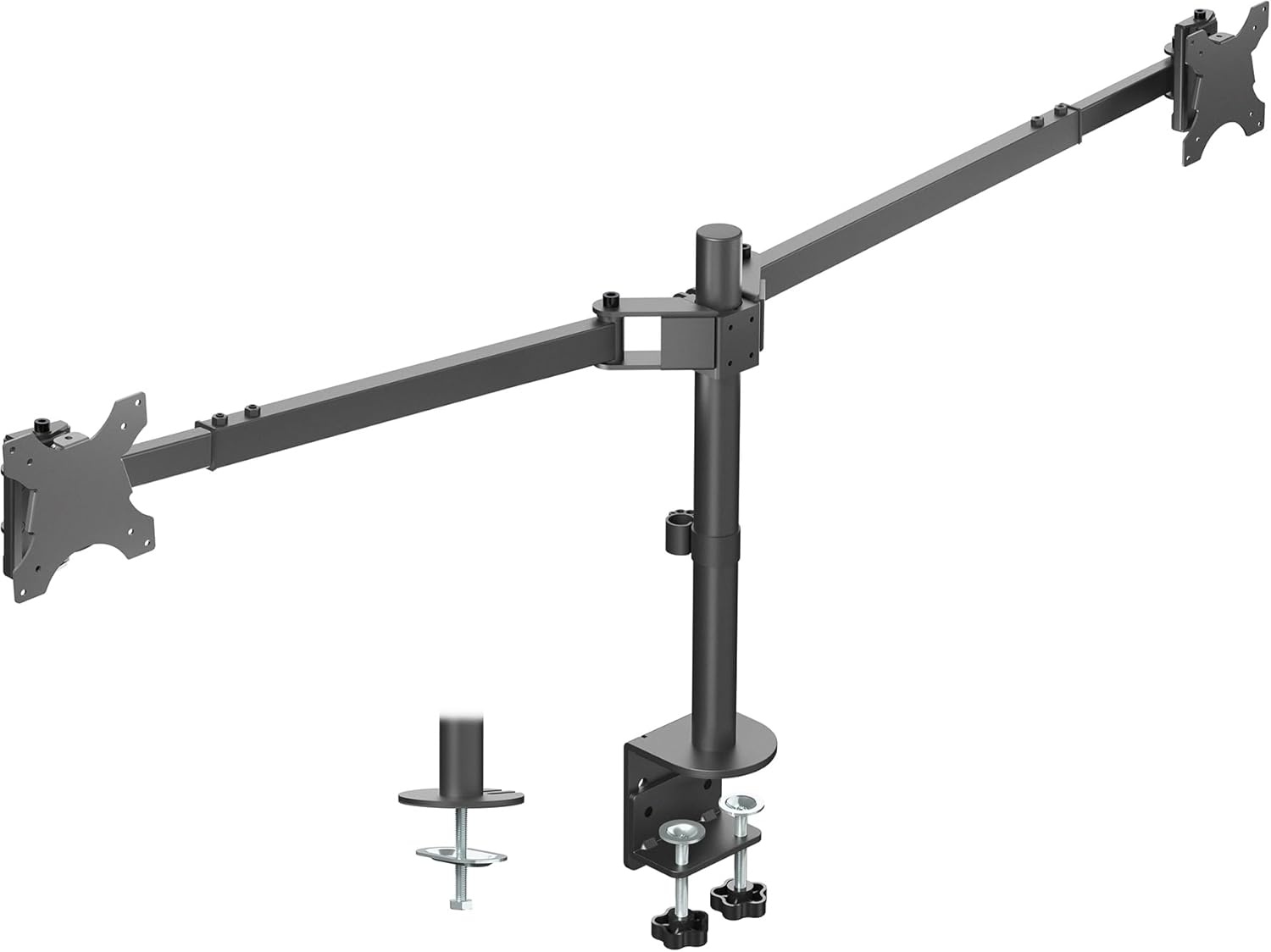 image:imageVIVO Premium Dual Ultra Wide LCD LED 27 to 38 inch Monitor Desk Mount Heavy Duty Adjustable Telescoping Arms Flush Wall Setup Fits 2 Screens Black STANDTS38CBlack