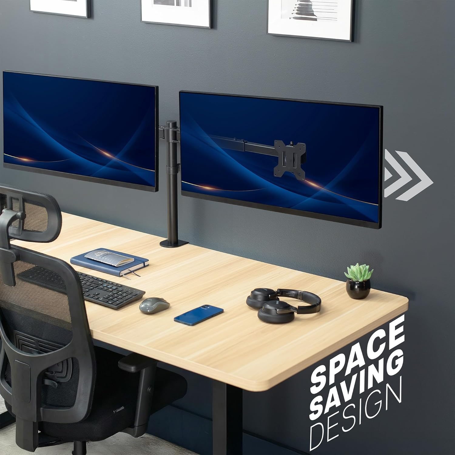 image:imageVIVO Premium Dual Ultra Wide LCD LED 27 to 38 inch Monitor Desk Mount Heavy Duty Adjustable Telescoping Arms Flush Wall Setup Fits 2 Screens Black STANDTS38CBlack