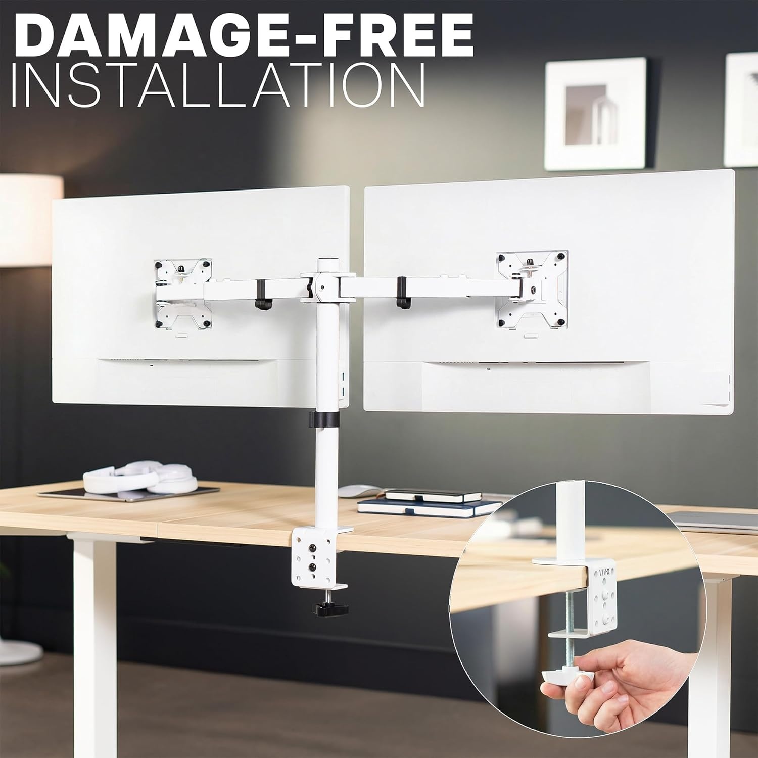 image:imageVIVO Premium Dual Ultra Wide LCD LED 27 to 38 inch Monitor Desk Mount Heavy Duty Adjustable Telescoping Arms Flush Wall Setup Fits 2 Screens Black STANDTS38CWhite