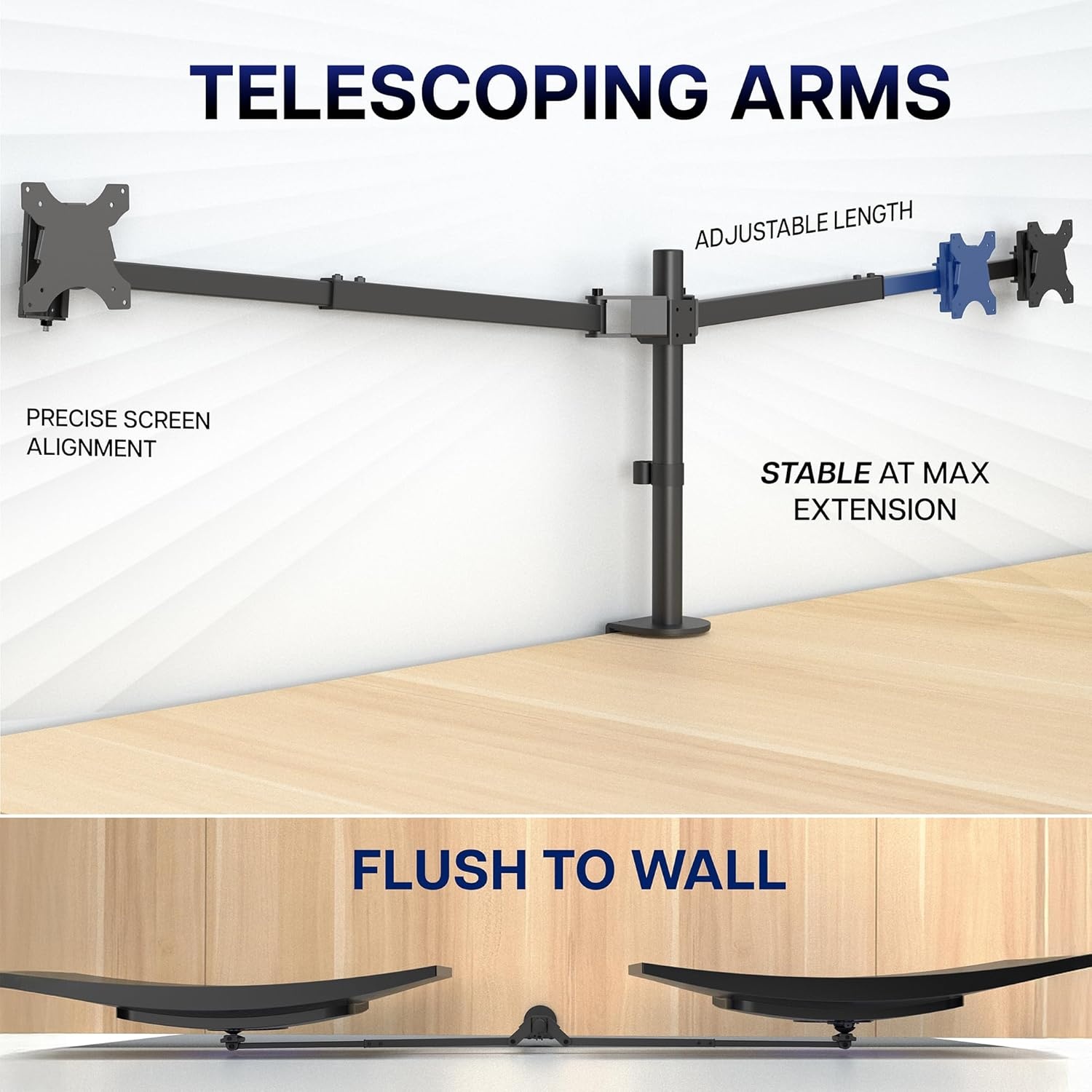 image:imageVIVO Premium Dual Ultra Wide LCD LED 27 to 38 inch Monitor Desk Mount Heavy Duty Adjustable Telescoping Arms Flush Wall Setup Fits 2 Screens Black STANDTS38CBlack