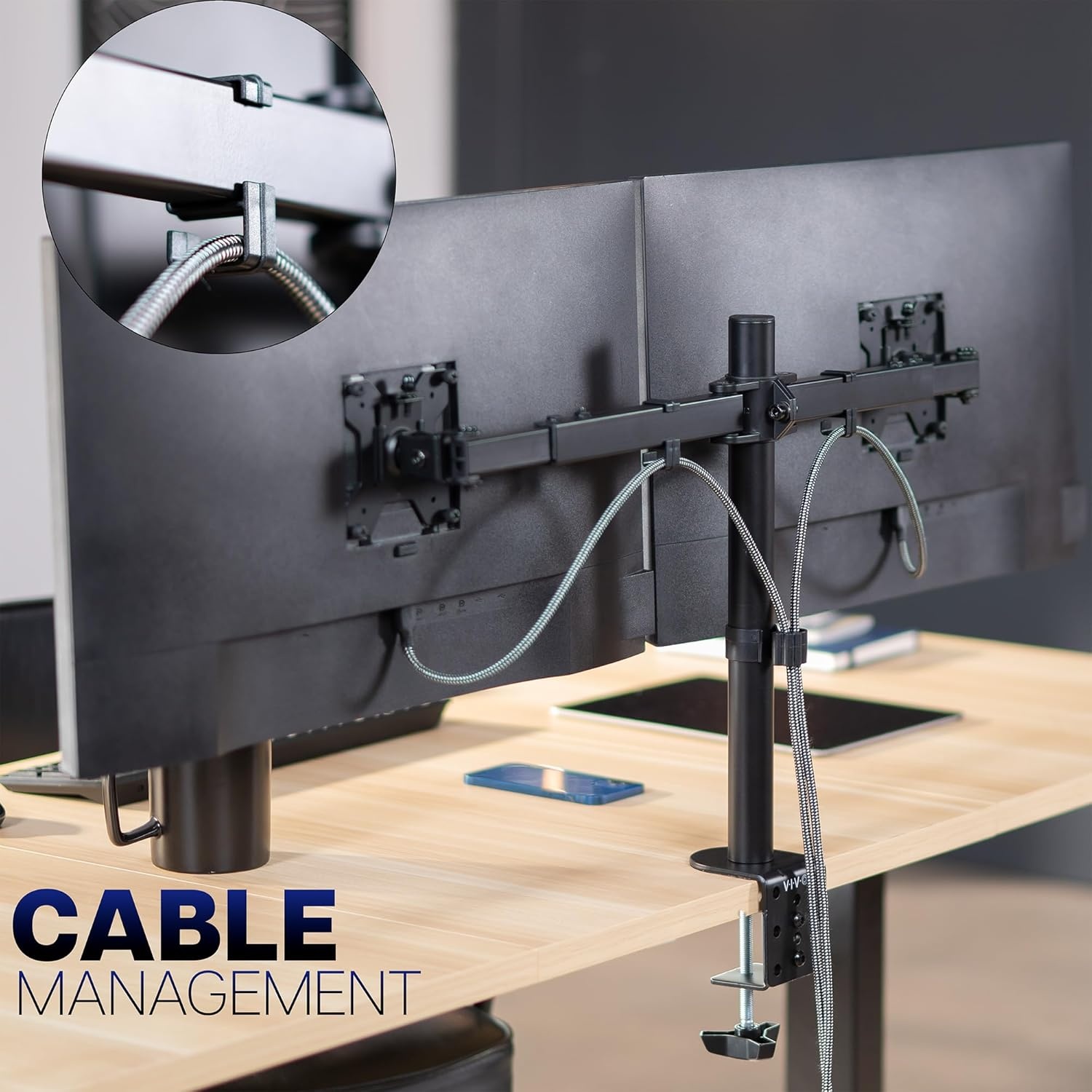 image:imageVIVO Premium Dual Ultra Wide LCD LED 27 to 38 inch Monitor Desk Mount Heavy Duty Adjustable Telescoping Arms Flush Wall Setup Fits 2 Screens Black STANDTS38CBlack