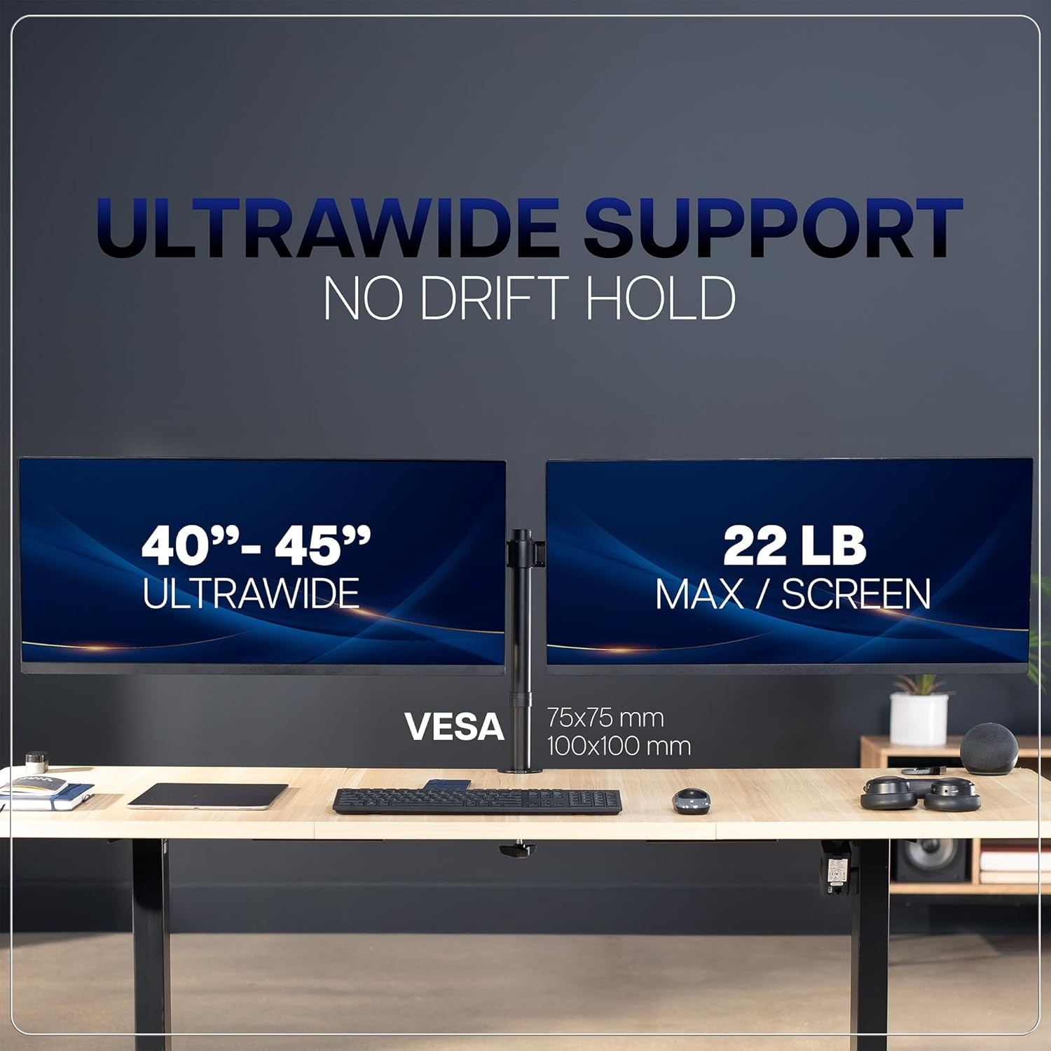 image:imageVIVO Premium Dual Ultra Wide LCD LED 27 to 38 inch Monitor Desk Mount Heavy Duty Adjustable Telescoping Arms Flush Wall Setup Fits 2 Screens Black STANDTS38CBlack