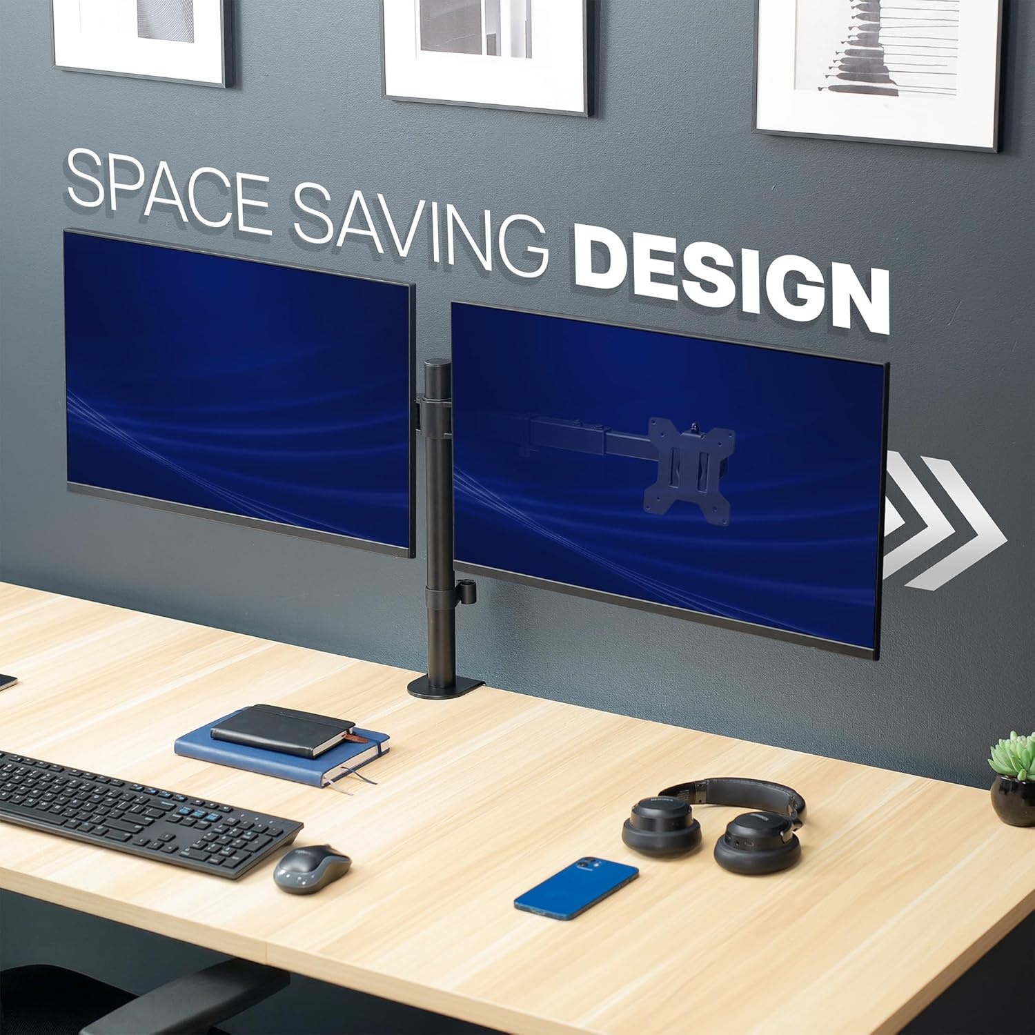 image:imageVIVO Premium Dual Ultra Wide LCD LED 27 to 38 inch Monitor Desk Mount Heavy Duty Adjustable Telescoping Arms Flush Wall Setup Fits 2 Screens Black STANDTS38CBlack