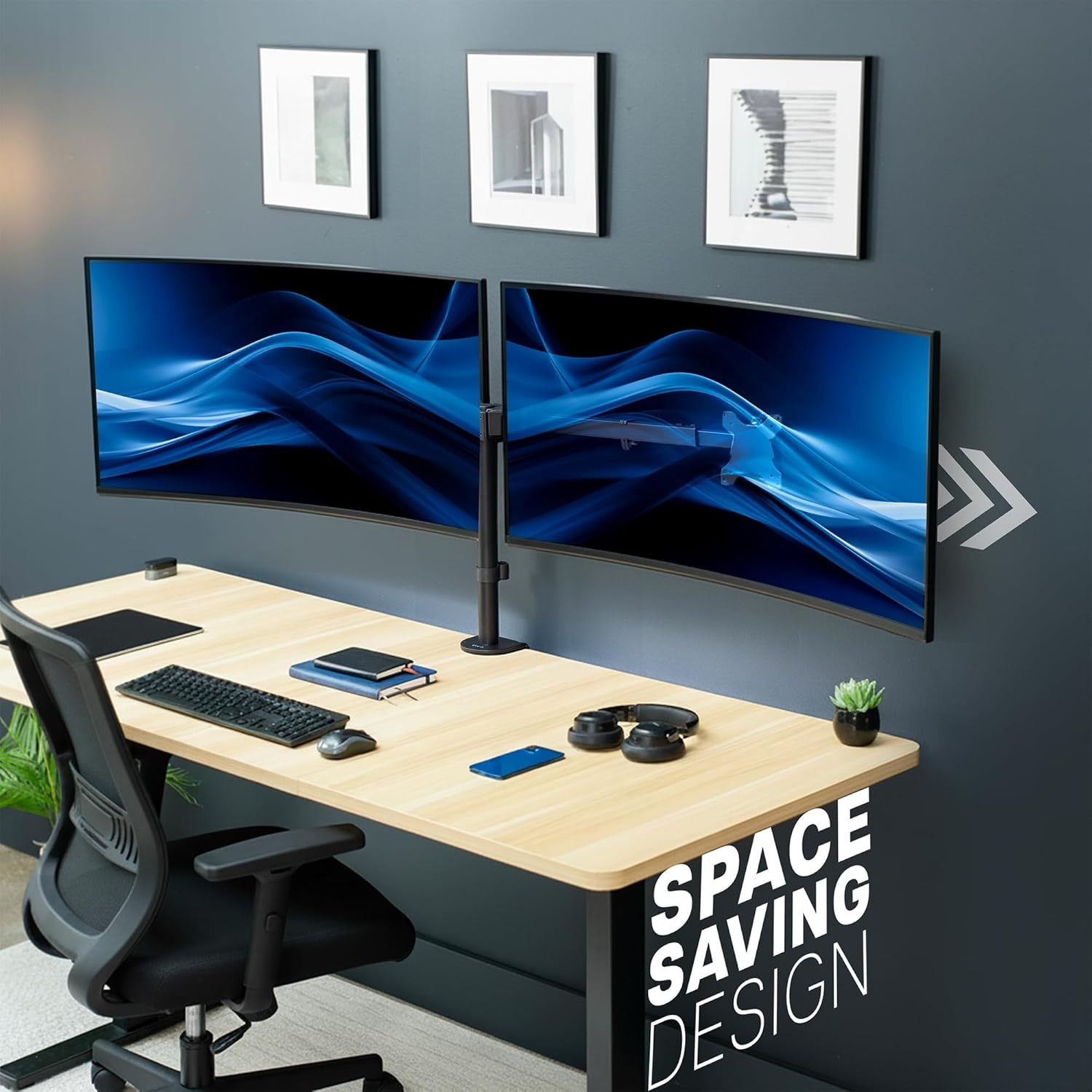 image:imageVIVO Premium Dual Ultra Wide LCD LED 27 to 38 inch Monitor Desk Mount Heavy Duty Adjustable Telescoping Arms Flush Wall Setup Fits 2 Screens Black STANDTS38CBlack