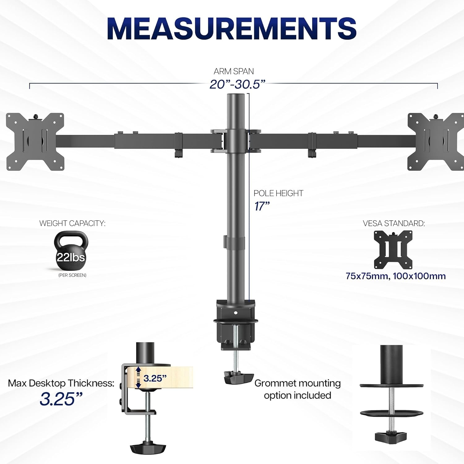 image:imageVIVO Premium Dual Ultra Wide LCD LED 27 to 38 inch Monitor Desk Mount Heavy Duty Adjustable Telescoping Arms Flush Wall Setup Fits 2 Screens Black STANDTS38CBlack