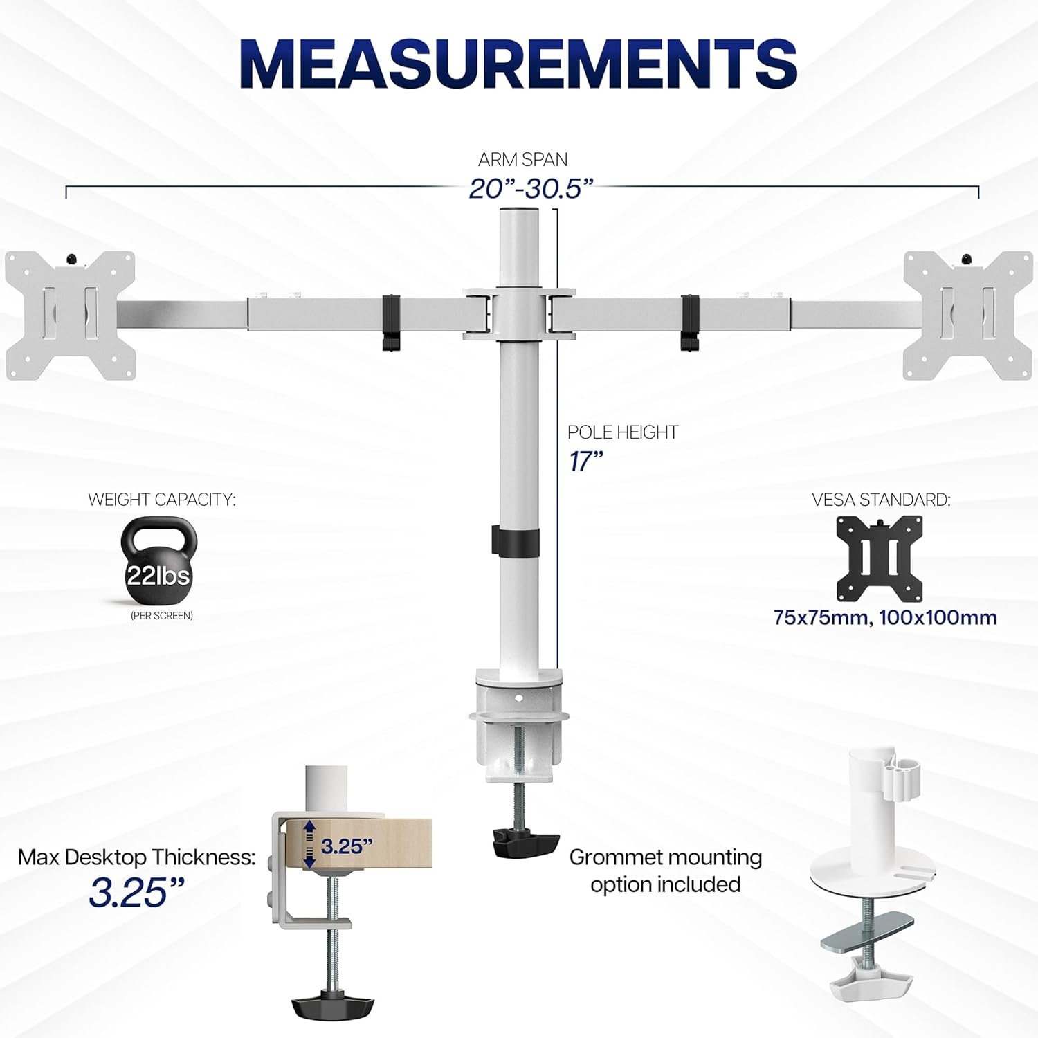 image:imageVIVO Premium Dual Ultra Wide LCD LED 27 to 38 inch Monitor Desk Mount Heavy Duty Adjustable Telescoping Arms Flush Wall Setup Fits 2 Screens Black STANDTS38CWhite