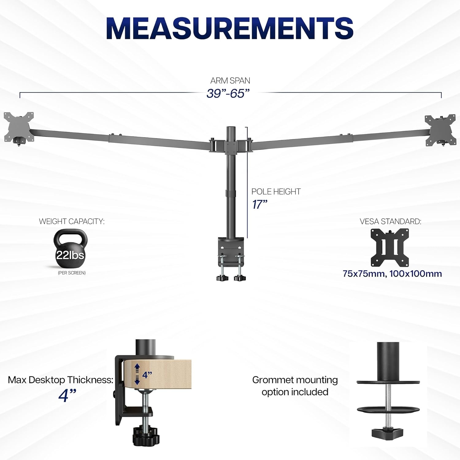 image:imageVIVO Premium Dual Ultra Wide LCD LED 27 to 38 inch Monitor Desk Mount Heavy Duty Adjustable Telescoping Arms Flush Wall Setup Fits 2 Screens Black STANDTS38CBlack