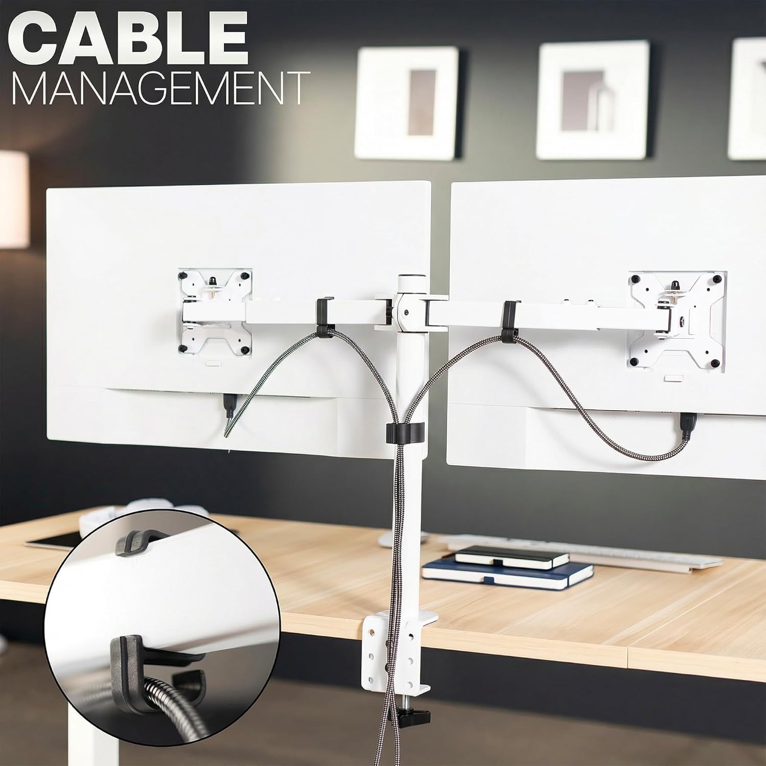 image:imageVIVO Premium Dual Ultra Wide LCD LED 27 to 38 inch Monitor Desk Mount Heavy Duty Adjustable Telescoping Arms Flush Wall Setup Fits 2 Screens Black STANDTS38CWhite