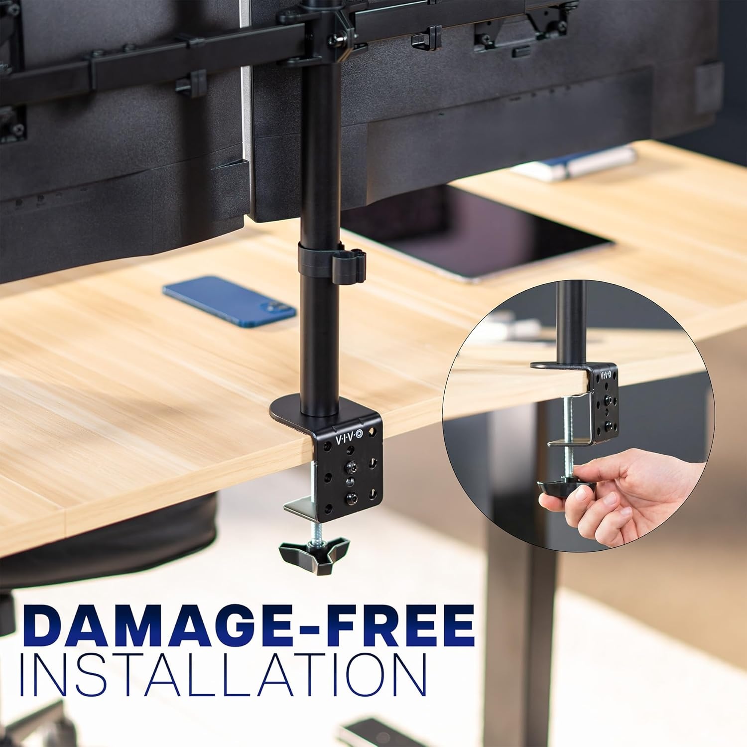 image:imageVIVO Premium Dual Ultra Wide LCD LED 27 to 38 inch Monitor Desk Mount Heavy Duty Adjustable Telescoping Arms Flush Wall Setup Fits 2 Screens Black STANDTS38CBlack