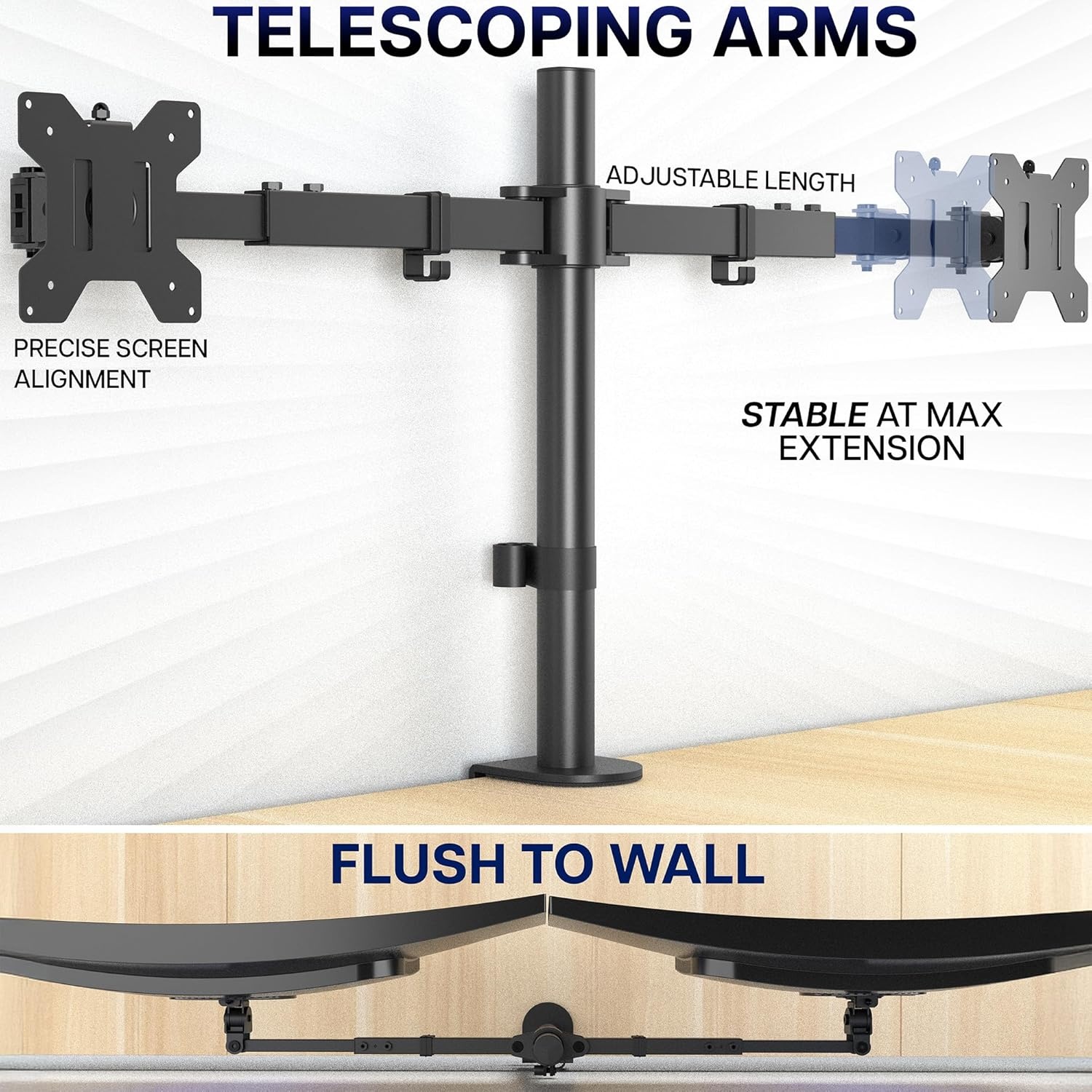 image:imageVIVO Premium Dual Ultra Wide LCD LED 27 to 38 inch Monitor Desk Mount Heavy Duty Adjustable Telescoping Arms Flush Wall Setup Fits 2 Screens Black STANDTS38CBlack