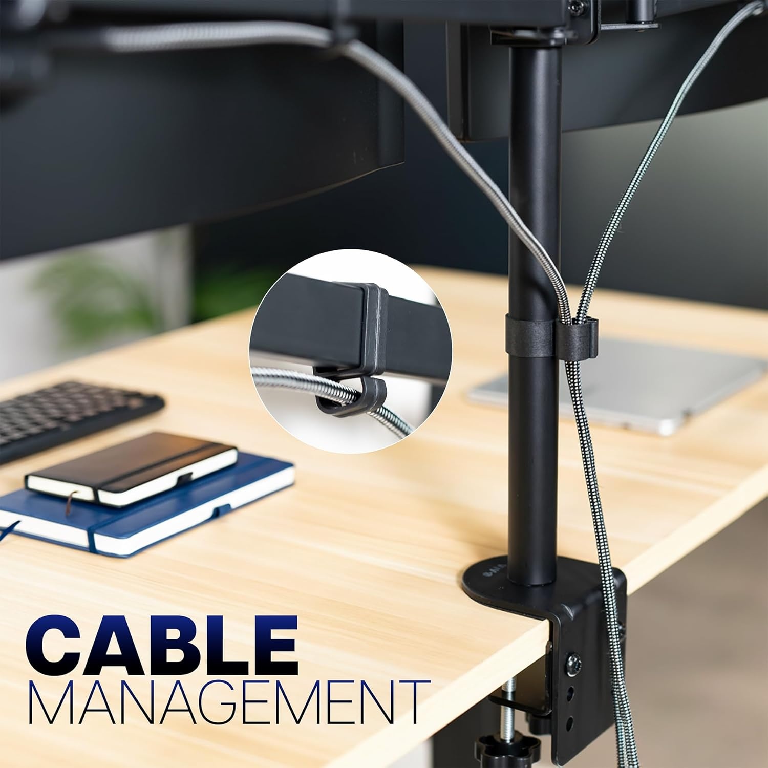 image:imageVIVO Premium Dual Ultra Wide LCD LED 27 to 38 inch Monitor Desk Mount Heavy Duty Adjustable Telescoping Arms Flush Wall Setup Fits 2 Screens Black STANDTS38CBlack