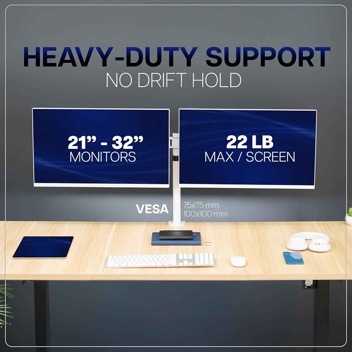 image:imageVIVO Premium Dual Ultra Wide LCD LED 27 to 38 inch Monitor Desk Mount Heavy Duty Adjustable Telescoping Arms Flush Wall Setup Fits 2 Screens Black STANDTS38CWhite