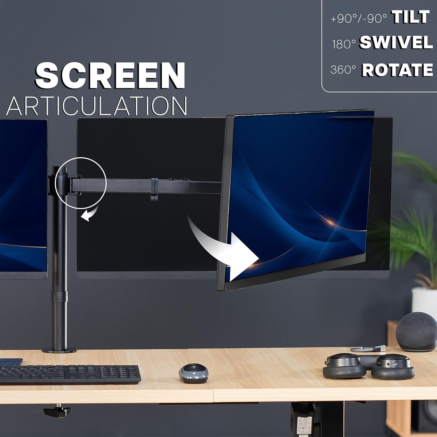 image:imageVIVO Premium Dual Ultra Wide LCD LED 27 to 38 inch Monitor Desk Mount Heavy Duty Adjustable Telescoping Arms Flush Wall Setup Fits 2 Screens Black STANDTS38CBlack