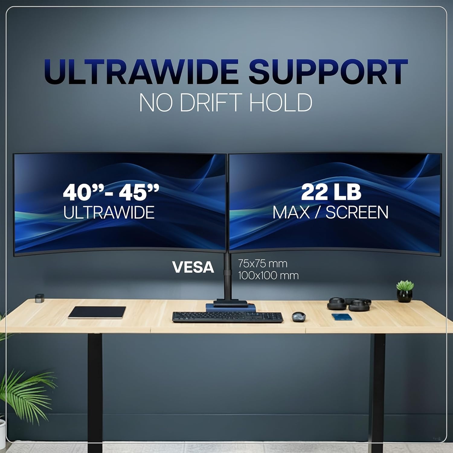 image:imageVIVO Premium Dual Ultra Wide LCD LED 27 to 38 inch Monitor Desk Mount Heavy Duty Adjustable Telescoping Arms Flush Wall Setup Fits 2 Screens Black STANDTS38CBlack