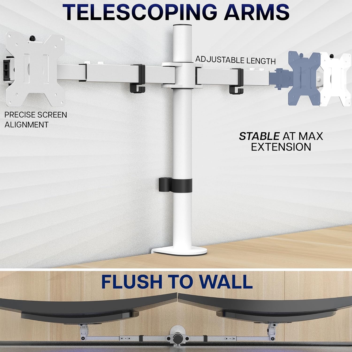 image:imageVIVO Premium Dual Ultra Wide LCD LED 27 to 38 inch Monitor Desk Mount Heavy Duty Adjustable Telescoping Arms Flush Wall Setup Fits 2 Screens Black STANDTS38CWhite