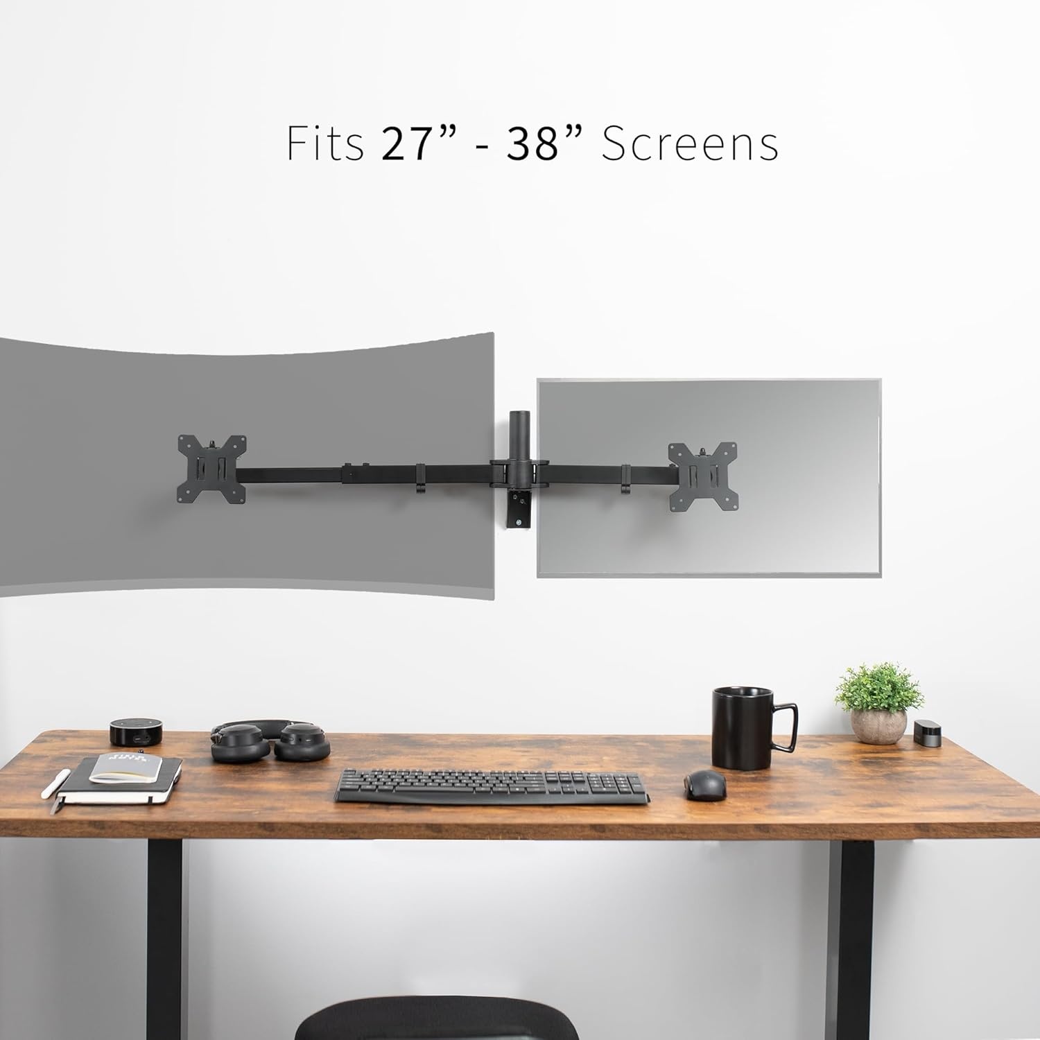 image:imageVIVO Premium Dual Ultra Wide LCD LED 27 to 38 inch Monitor Wall Mount Heavy Duty Telescoping Arms Flush Wall Setup Fits 2 Screens Black MOUNTTS38Bup to 38