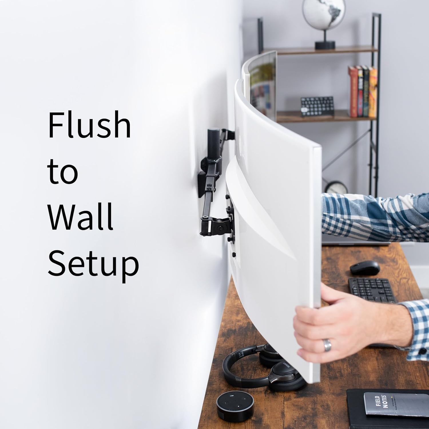 image:imageVIVO Premium Dual Ultra Wide LCD LED 27 to 38 inch Monitor Wall Mount Heavy Duty Telescoping Arms Flush Wall Setup Fits 2 Screens Black MOUNTTS38Bup to 38