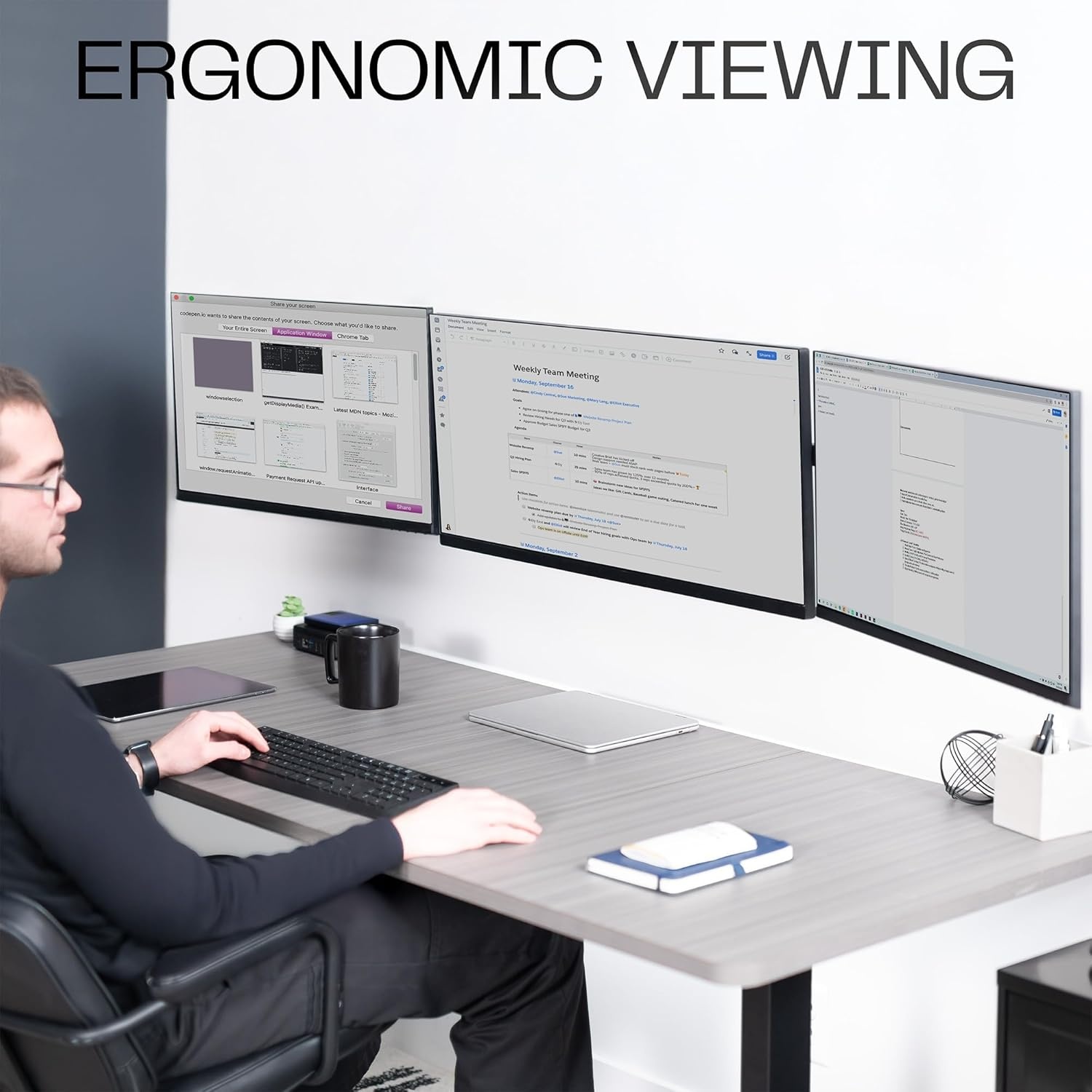 image:imageVIVO Premium Dual Ultra Wide LCD LED 27 to 38 inch Monitor Wall Mount Heavy Duty Telescoping Arms Flush Wall Setup Fits 2 Screens Black MOUNTTS38Bup to 38