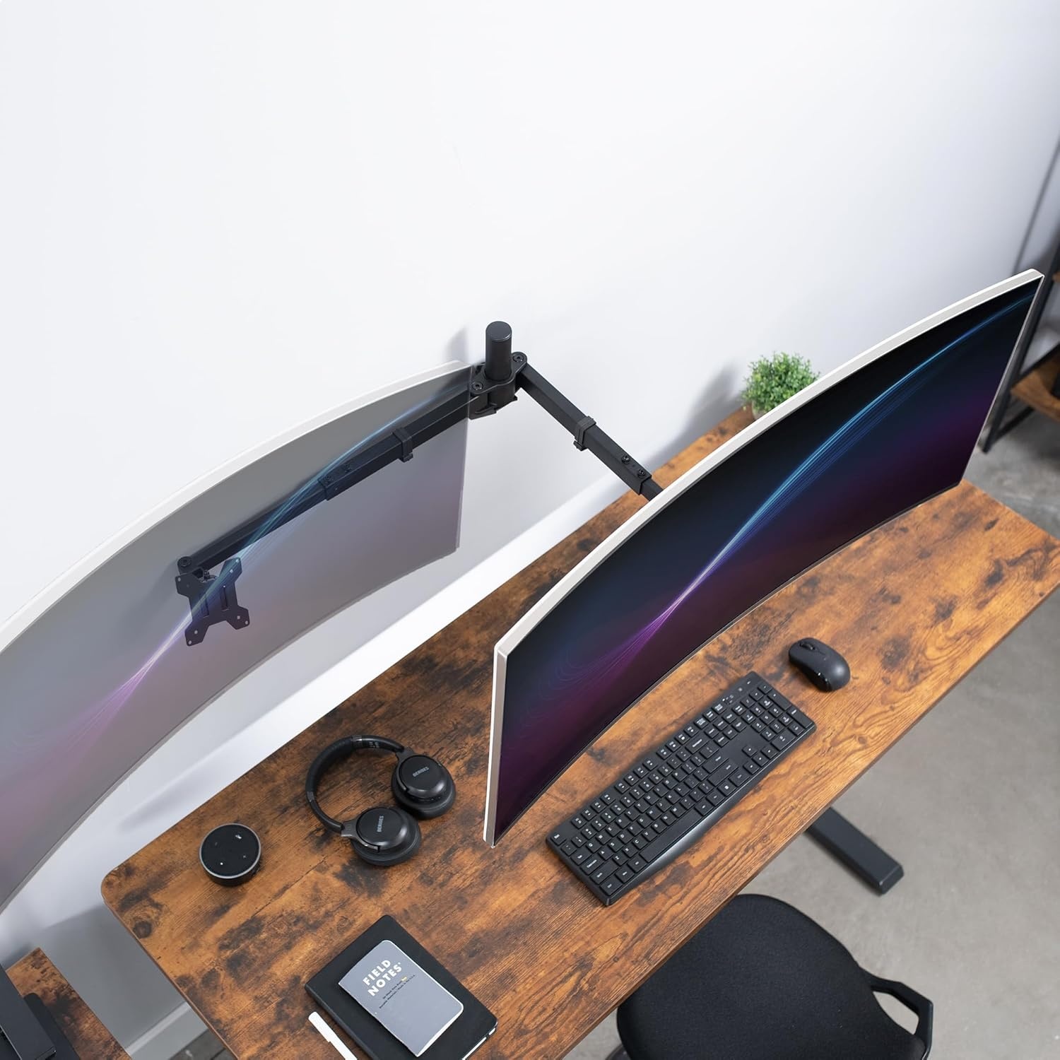image:imageVIVO Premium Dual Ultra Wide LCD LED 27 to 38 inch Monitor Wall Mount Heavy Duty Telescoping Arms Flush Wall Setup Fits 2 Screens Black MOUNTTS38Bup to 38