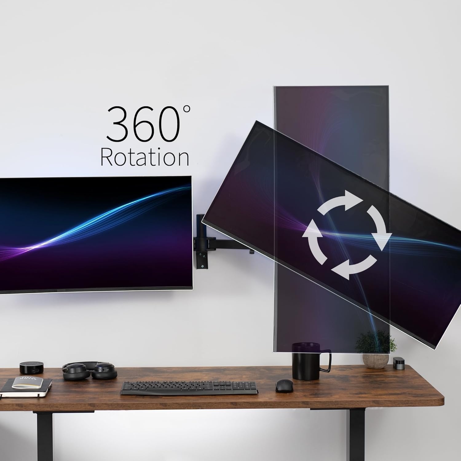 image:imageVIVO Premium Dual Ultra Wide LCD LED 27 to 38 inch Monitor Wall Mount Heavy Duty Telescoping Arms Flush Wall Setup Fits 2 Screens Black MOUNTTS38Bup to 38