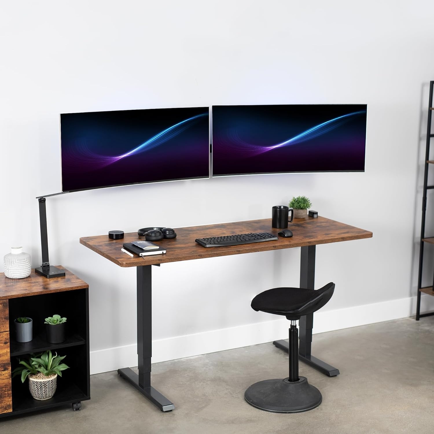 image:imageVIVO Premium Dual Ultra Wide LCD LED 27 to 38 inch Monitor Wall Mount Heavy Duty Telescoping Arms Flush Wall Setup Fits 2 Screens Black MOUNTTS38Bup to 38