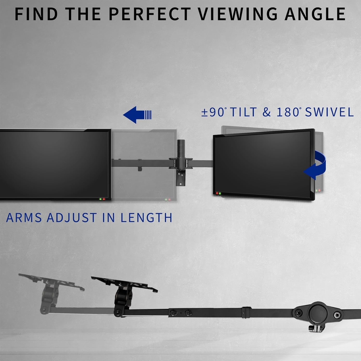 image:imageVIVO Premium Dual Ultra Wide LCD LED 27 to 38 inch Monitor Wall Mount Heavy Duty Telescoping Arms Flush Wall Setup Fits 2 Screens Black MOUNTTS38Bup to 32