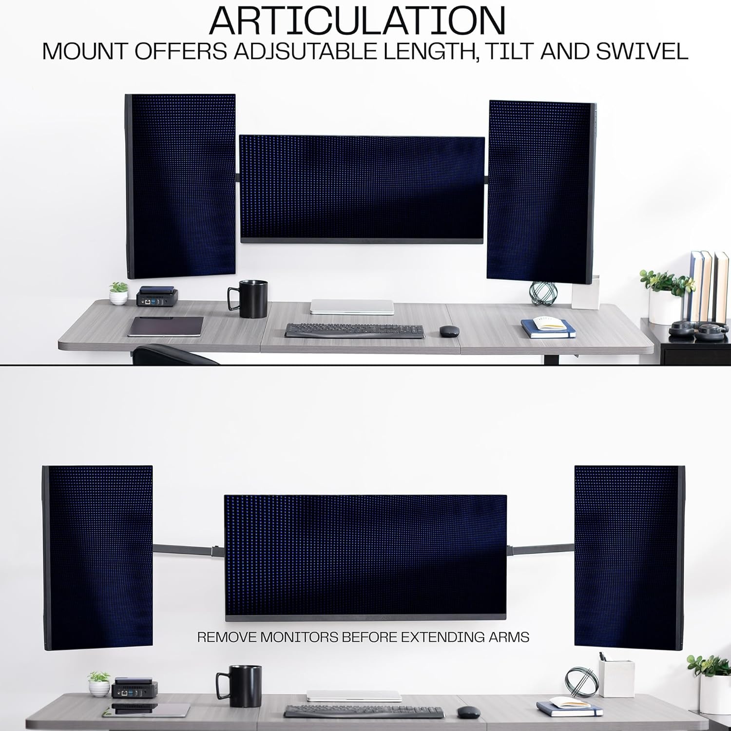 image:imageVIVO Premium Dual Ultra Wide LCD LED 27 to 38 inch Monitor Wall Mount Heavy Duty Telescoping Arms Flush Wall Setup Fits 2 Screens Black MOUNTTS38Bup to 38