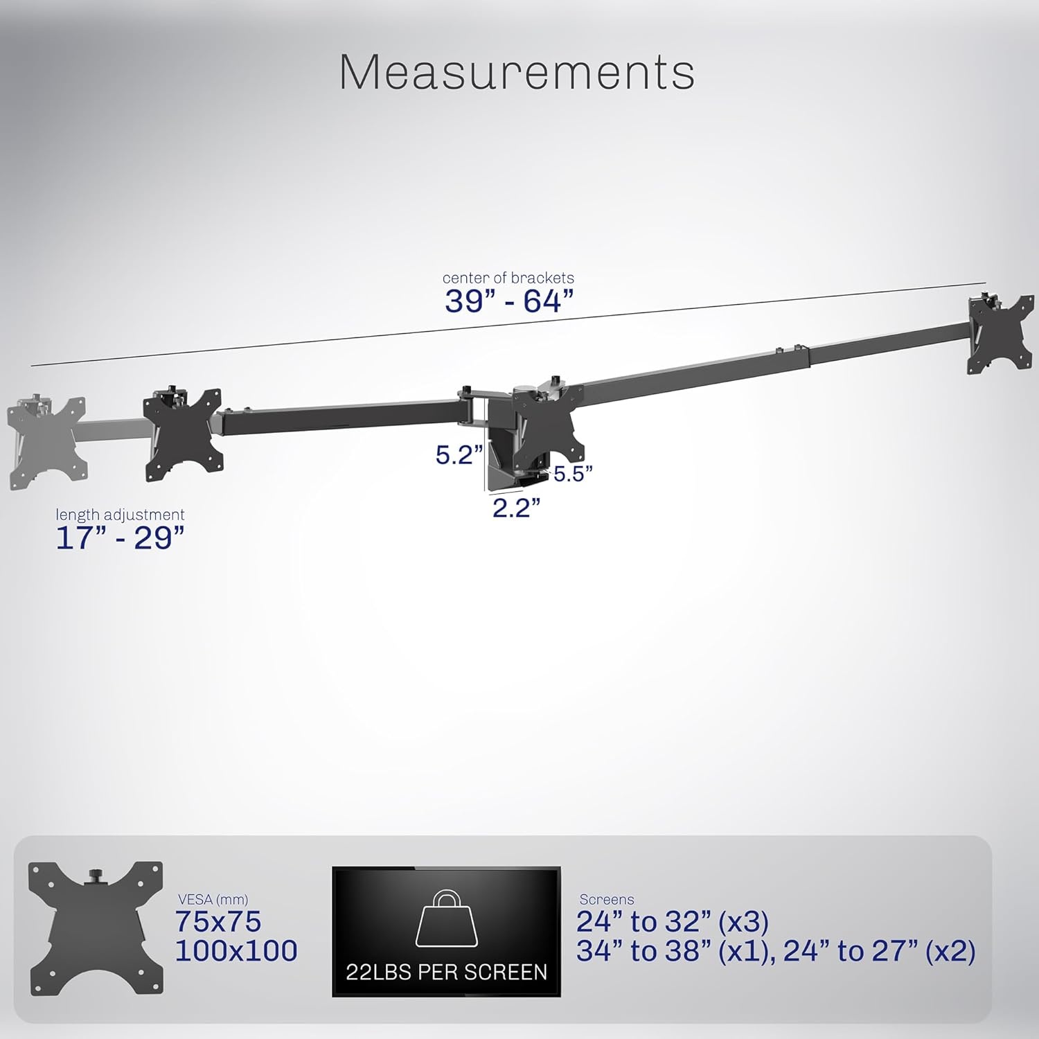 image:imageVIVO Premium Dual Ultra Wide LCD LED 27 to 38 inch Monitor Wall Mount Heavy Duty Telescoping Arms Flush Wall Setup Fits 2 Screens Black MOUNTTS38Bup to 38