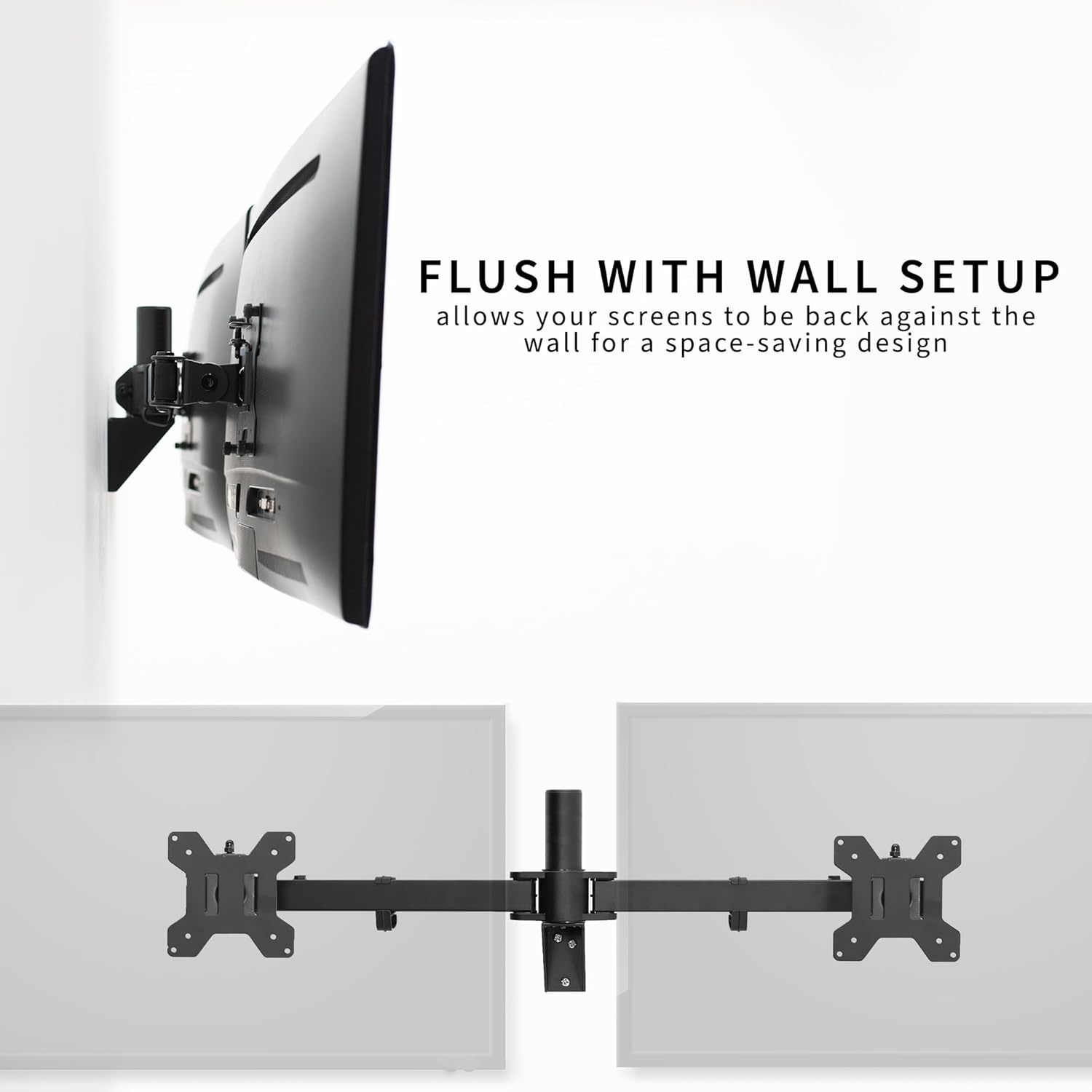 image:imageVIVO Premium Dual Ultra Wide LCD LED 27 to 38 inch Monitor Wall Mount Heavy Duty Telescoping Arms Flush Wall Setup Fits 2 Screens Black MOUNTTS38Bup to 32