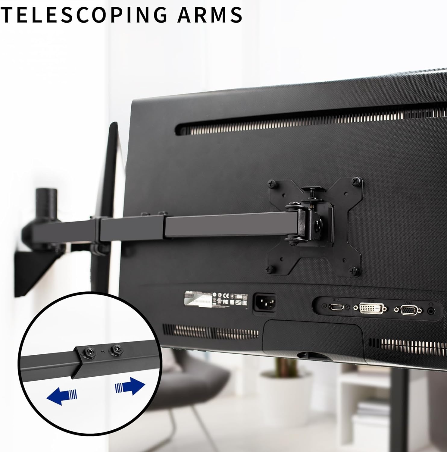 image:imageVIVO Premium Dual Ultra Wide LCD LED 27 to 38 inch Monitor Wall Mount Heavy Duty Telescoping Arms Flush Wall Setup Fits 2 Screens Black MOUNTTS38Bup to 32