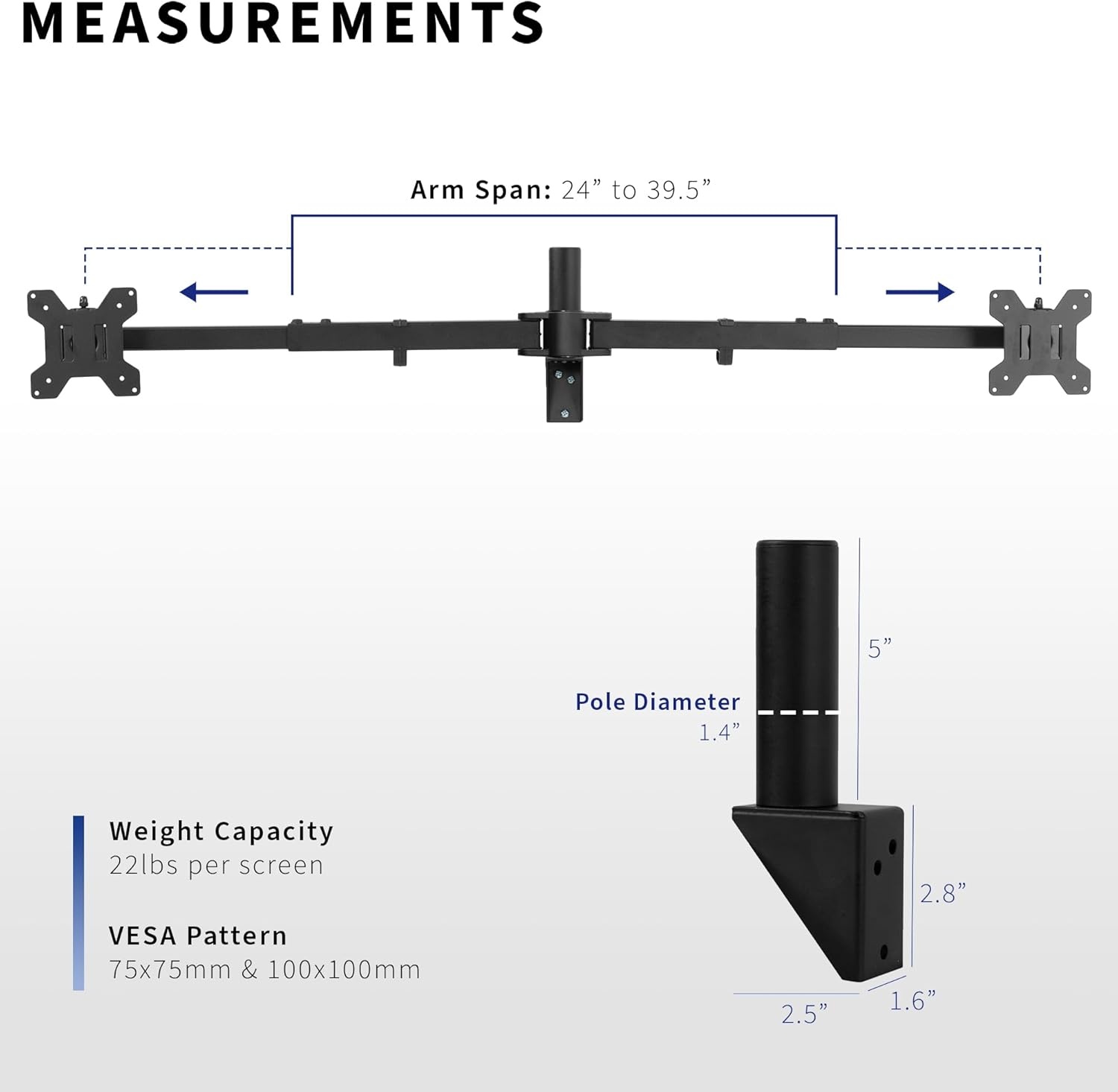 image:imageVIVO Premium Dual Ultra Wide LCD LED 27 to 38 inch Monitor Wall Mount Heavy Duty Telescoping Arms Flush Wall Setup Fits 2 Screens Black MOUNTTS38Bup to 38