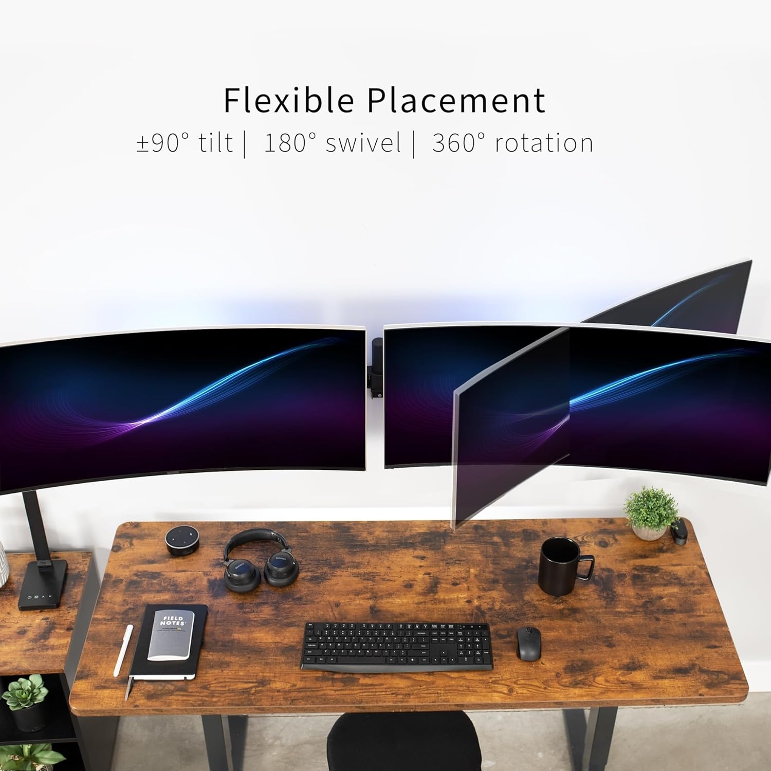 image:imageVIVO Premium Dual Ultra Wide LCD LED 27 to 38 inch Monitor Wall Mount Heavy Duty Telescoping Arms Flush Wall Setup Fits 2 Screens Black MOUNTTS38Bup to 38