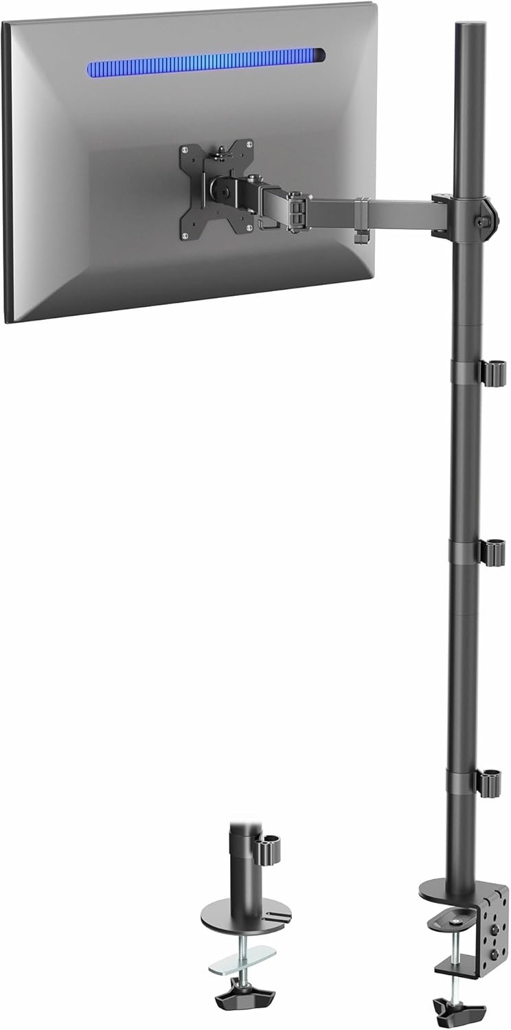 image:imageVIVO Single 13 to 38 inch Ultrawide Monitor Arm Desk Mount Regular Screens up to 32 inches 22 lbs capacity Fully Adjustable Stand with CClamp and Grommet Base Black STANDV001Black
