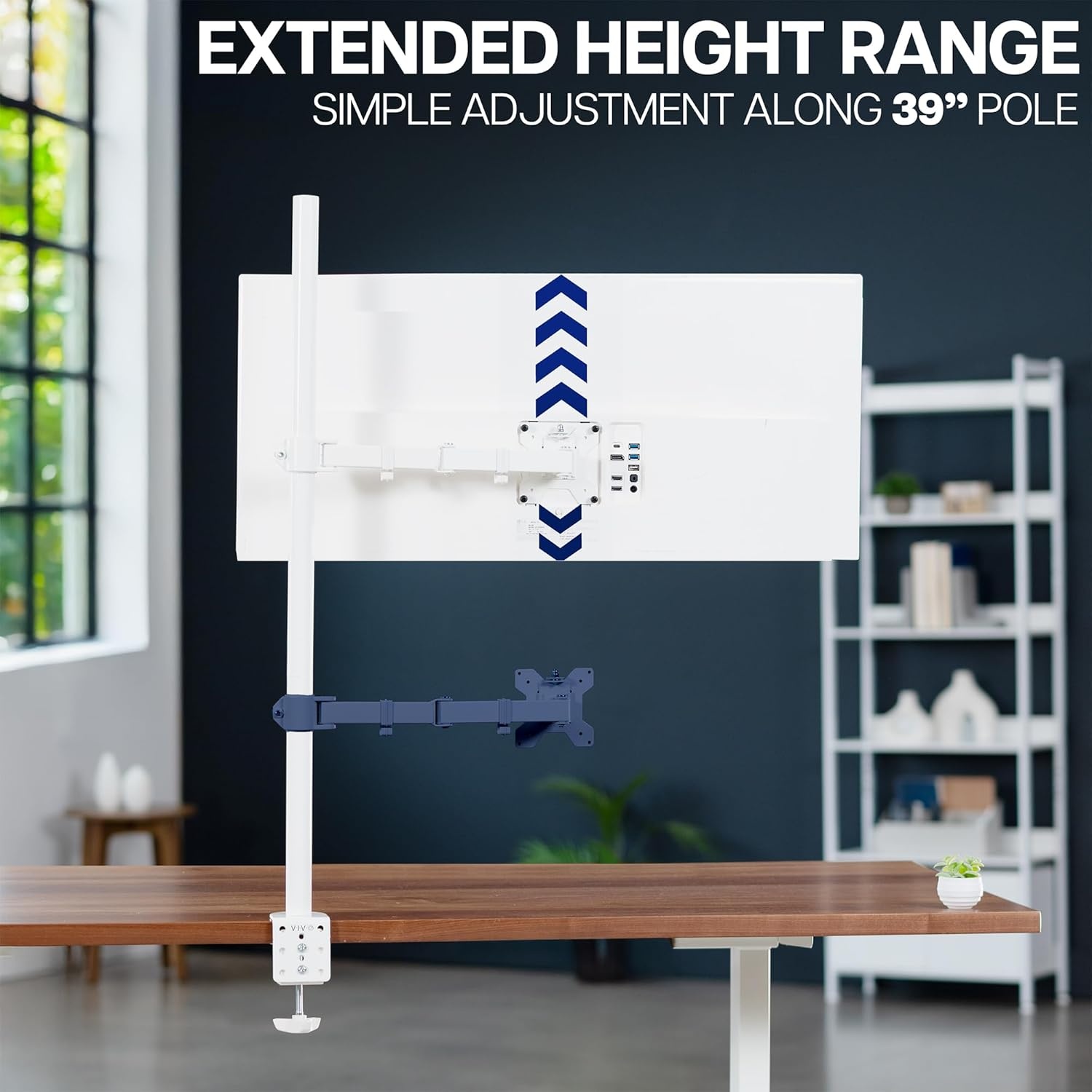image:imageVIVO Single 13 to 38 inch Ultrawide Monitor Arm Desk Mount Regular Screens up to 32 inches 22 lbs capacity Fully Adjustable Stand with CClamp and Grommet Base Black STANDV001White