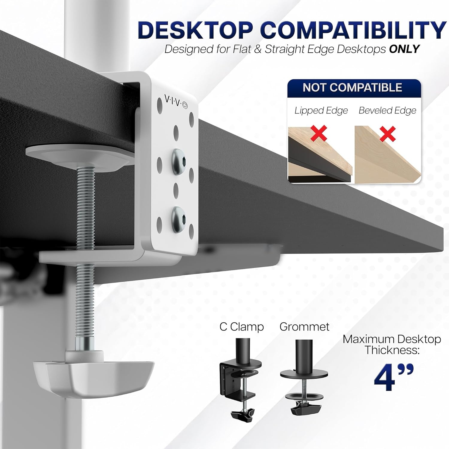 image:imageVIVO Single 13 to 38 inch Ultrawide Monitor Arm Desk Mount Regular Screens up to 32 inches 22 lbs capacity Fully Adjustable Stand with CClamp and Grommet Base Black STANDV001White
