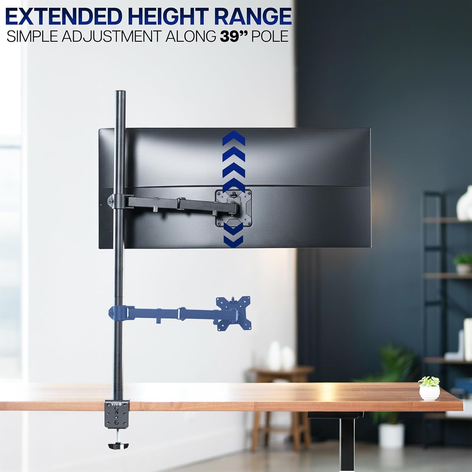 image:imageVIVO Single 13 to 38 inch Ultrawide Monitor Arm Desk Mount Regular Screens up to 32 inches 22 lbs capacity Fully Adjustable Stand with CClamp and Grommet Base Black STANDV001Black