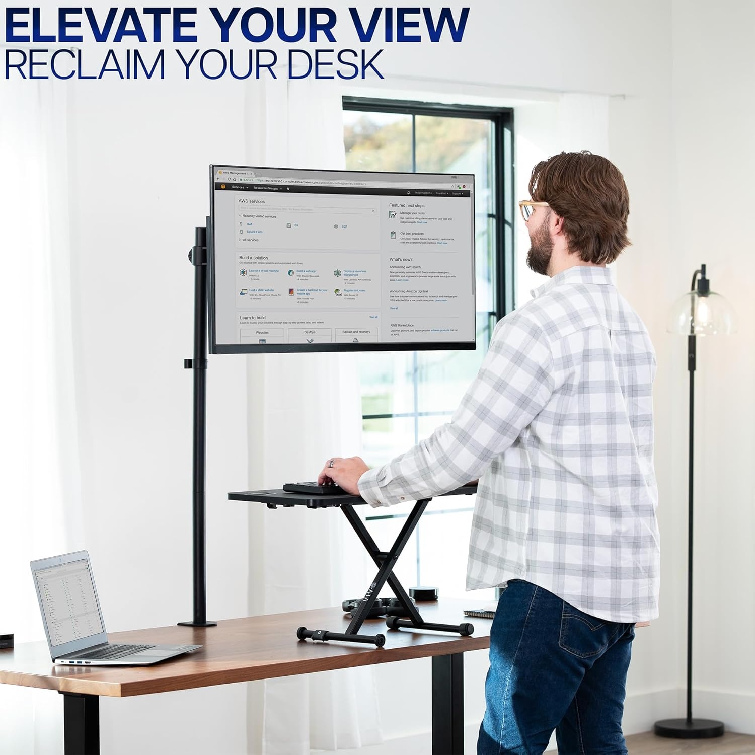 image:imageVIVO Single 13 to 38 inch Ultrawide Monitor Arm Desk Mount Regular Screens up to 32 inches 22 lbs capacity Fully Adjustable Stand with CClamp and Grommet Base Black STANDV001Black