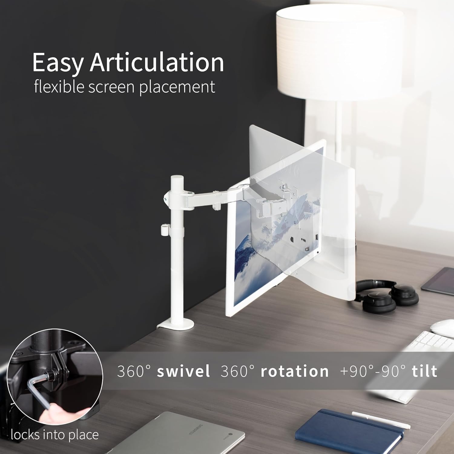 image:imageVIVO Single 13 to 38 inch Ultrawide Monitor Arm Desk Mount Regular Screens up to 32 inches 22 lbs capacity Fully Adjustable Stand with CClamp and Grommet Base Black STANDV001White