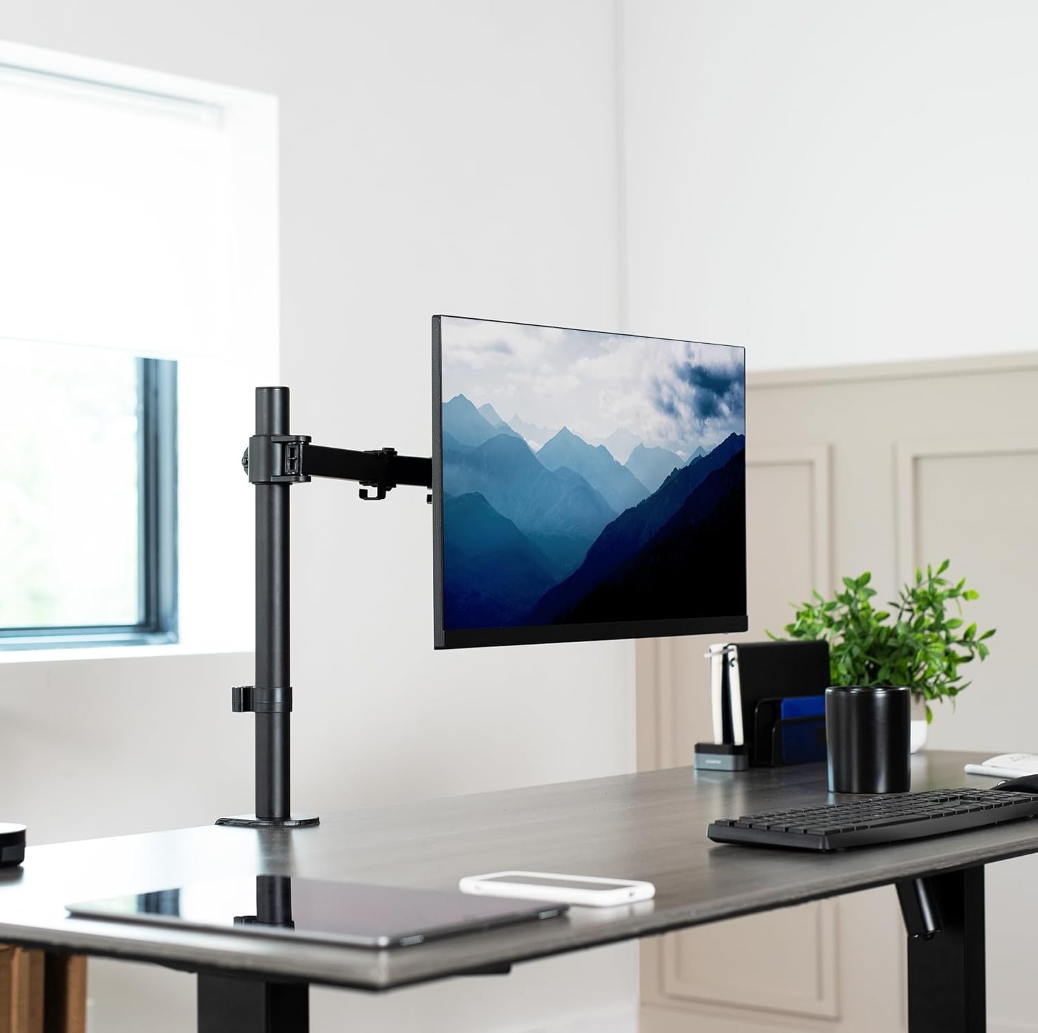 image:imageVIVO Single 13 to 38 inch Ultrawide Monitor Arm Desk Mount Regular Screens up to 32 inches 22 lbs capacity Fully Adjustable Stand with CClamp and Grommet Base Black STANDV001Black