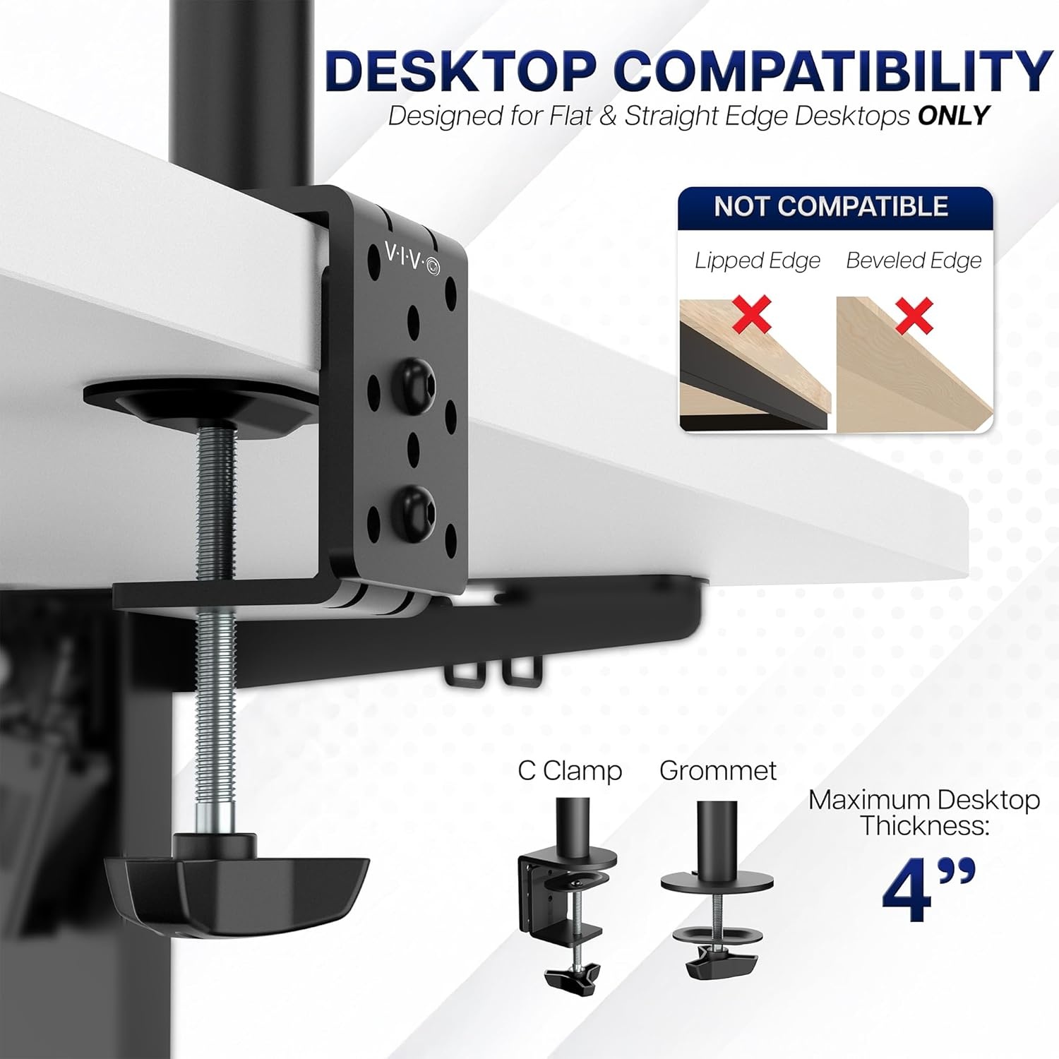 image:imageVIVO Single 13 to 38 inch Ultrawide Monitor Arm Desk Mount Regular Screens up to 32 inches 22 lbs capacity Fully Adjustable Stand with CClamp and Grommet Base Black STANDV001Black