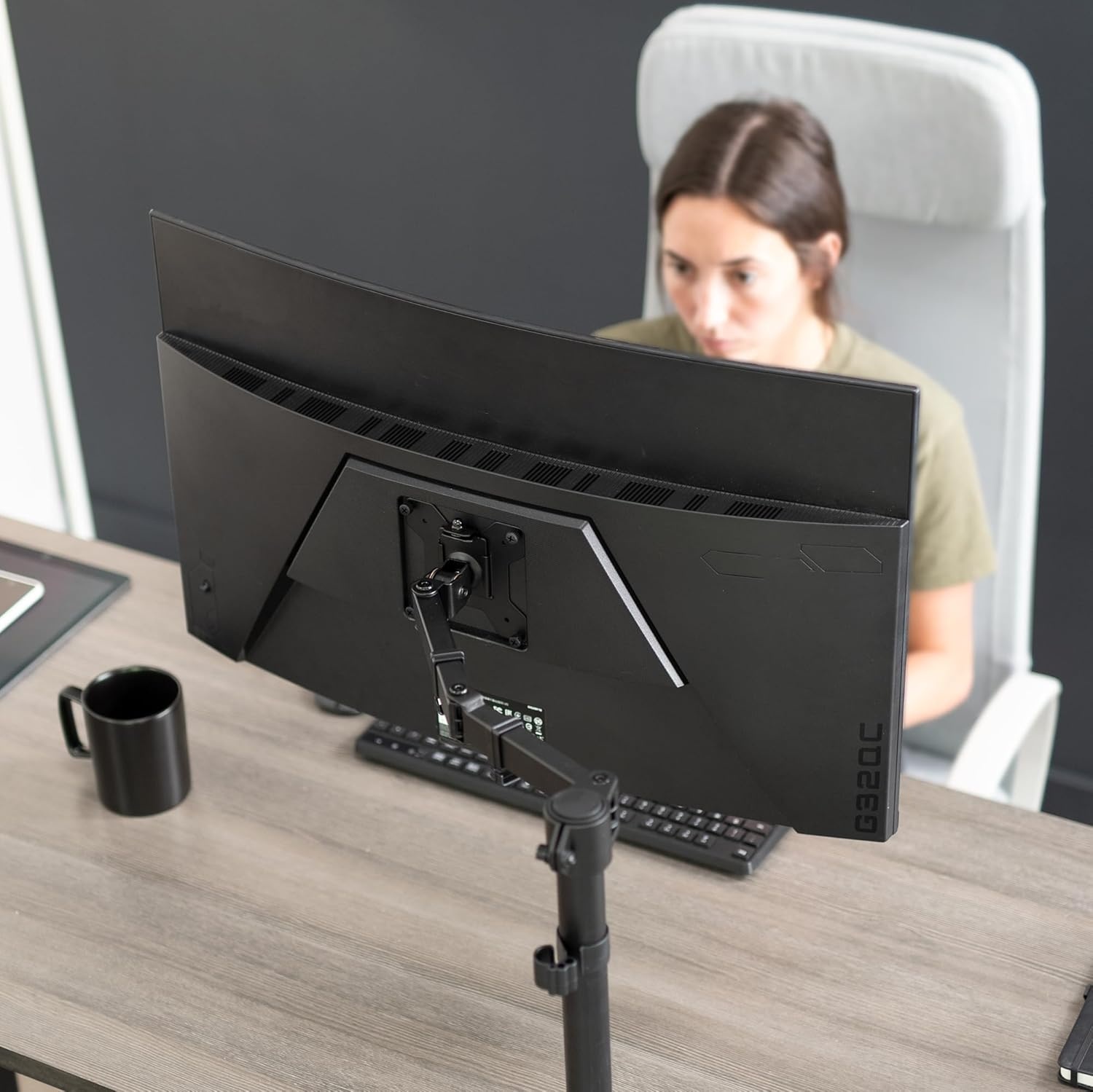 image:imageVIVO Single 13 to 38 inch Ultrawide Monitor Arm Desk Mount Regular Screens up to 32 inches 22 lbs capacity Fully Adjustable Stand with CClamp and Grommet Base Black STANDV001Black