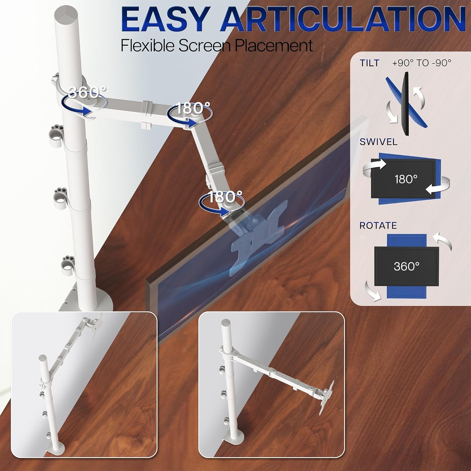 image:imageVIVO Single 13 to 38 inch Ultrawide Monitor Arm Desk Mount Regular Screens up to 32 inches 22 lbs capacity Fully Adjustable Stand with CClamp and Grommet Base Black STANDV001White
