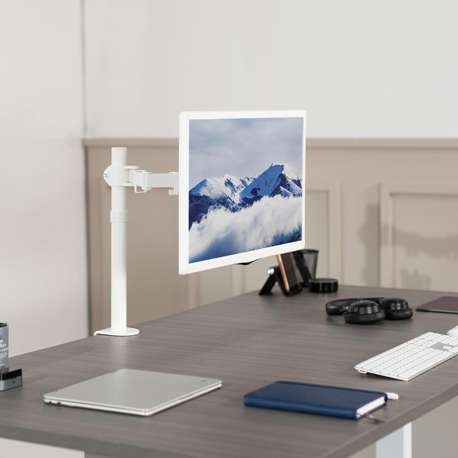 image:imageVIVO Single 13 to 38 inch Ultrawide Monitor Arm Desk Mount Regular Screens up to 32 inches 22 lbs capacity Fully Adjustable Stand with CClamp and Grommet Base Black STANDV001White