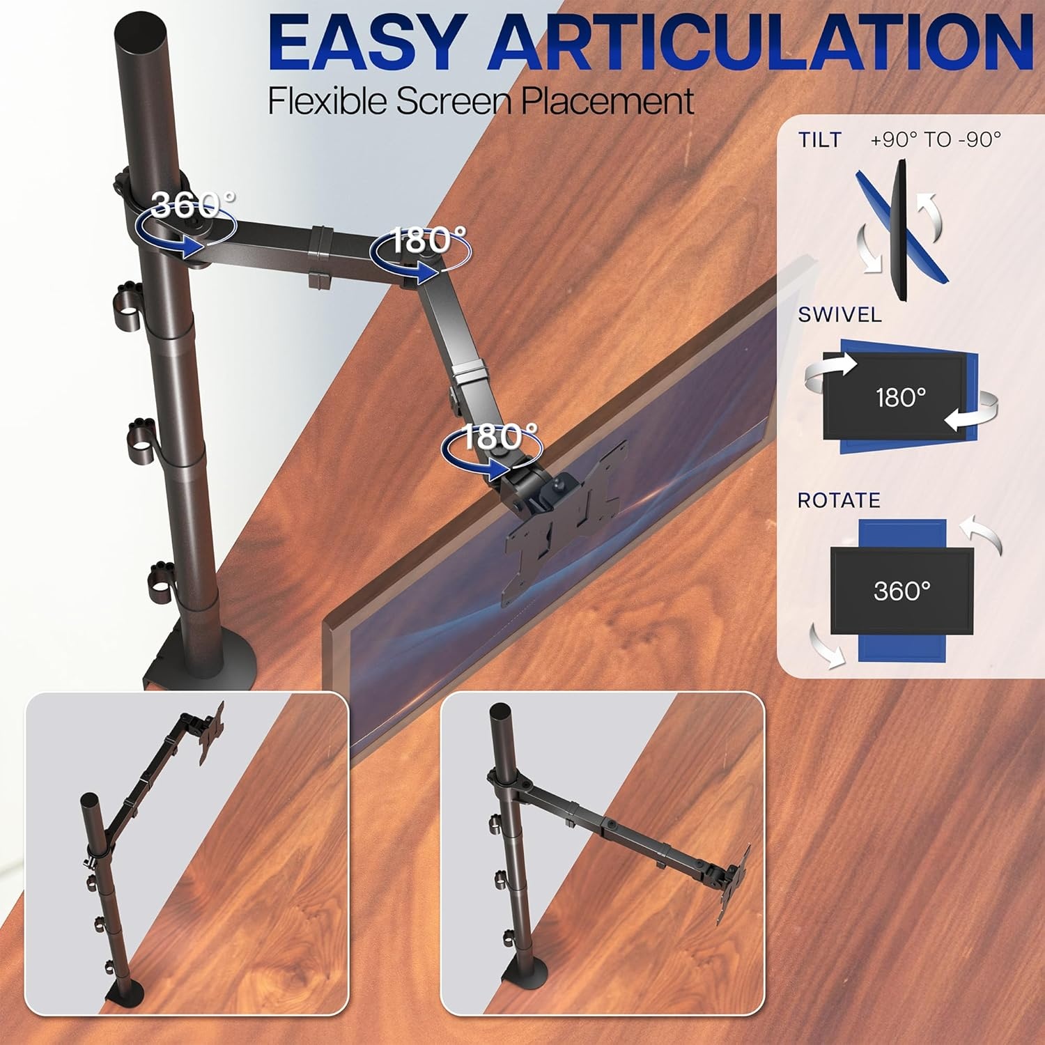 image:imageVIVO Single 13 to 38 inch Ultrawide Monitor Arm Desk Mount Regular Screens up to 32 inches 22 lbs capacity Fully Adjustable Stand with CClamp and Grommet Base Black STANDV001Black