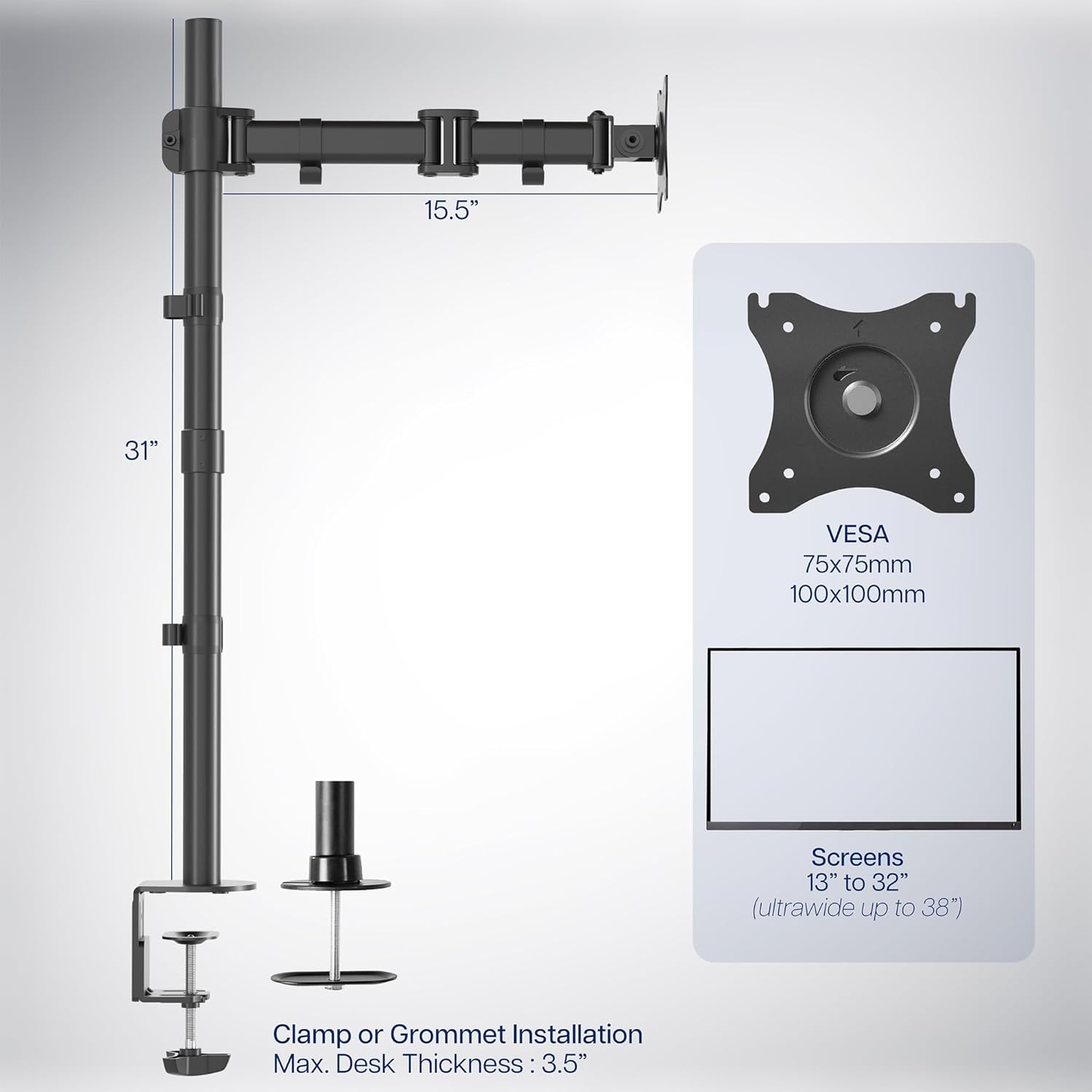 image:imageVIVO Single Monitor Desk Mount Fully Adjustable Standup to 38 screens