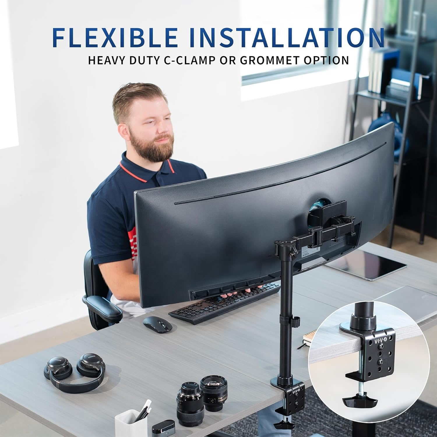 image:imageVIVO Single Monitor Desk Mount Fully Adjustable Standup to 49 screens